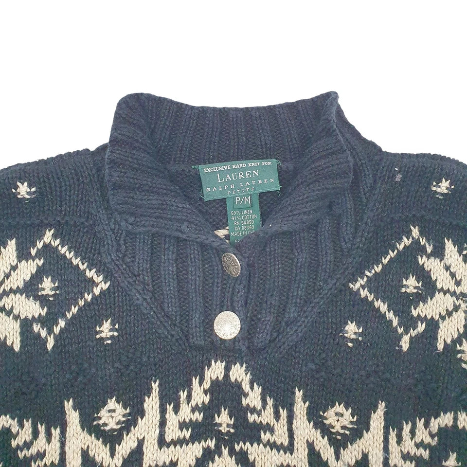 Lauren Ralph Lauren Button Up Crewneck Cotton Blend Sweatshirt Jumper Womens M