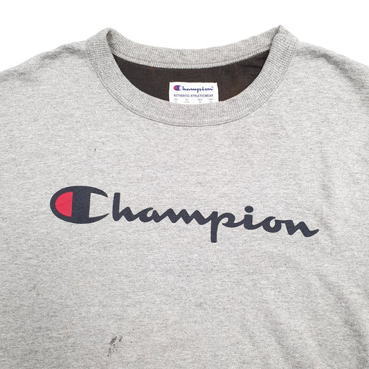 Mens Grey Champion Spellout Crewneck Jumper