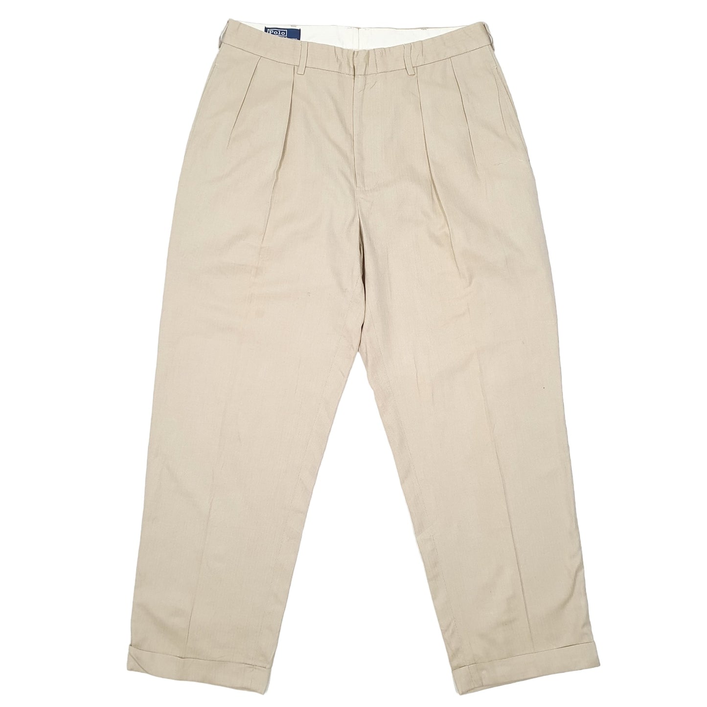 Mens Beige Polo Ralph Lauren Double Pleated Herringbone Twill HBT Chino Trousers