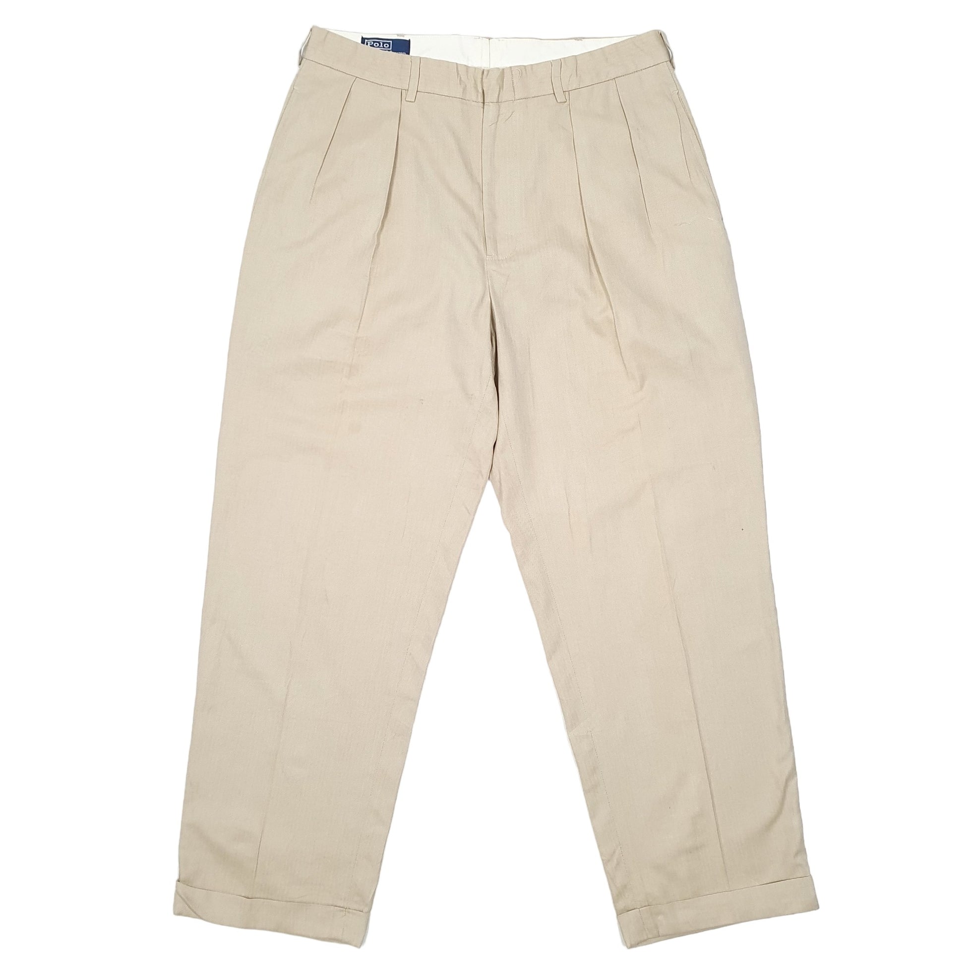 Mens Beige Polo Ralph Lauren Double Pleated Herringbone Twill HBT Chino Trousers