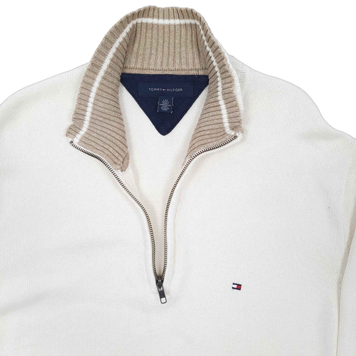 Mens Cream Tommy Hilfiger  Quarter Zip Jumper