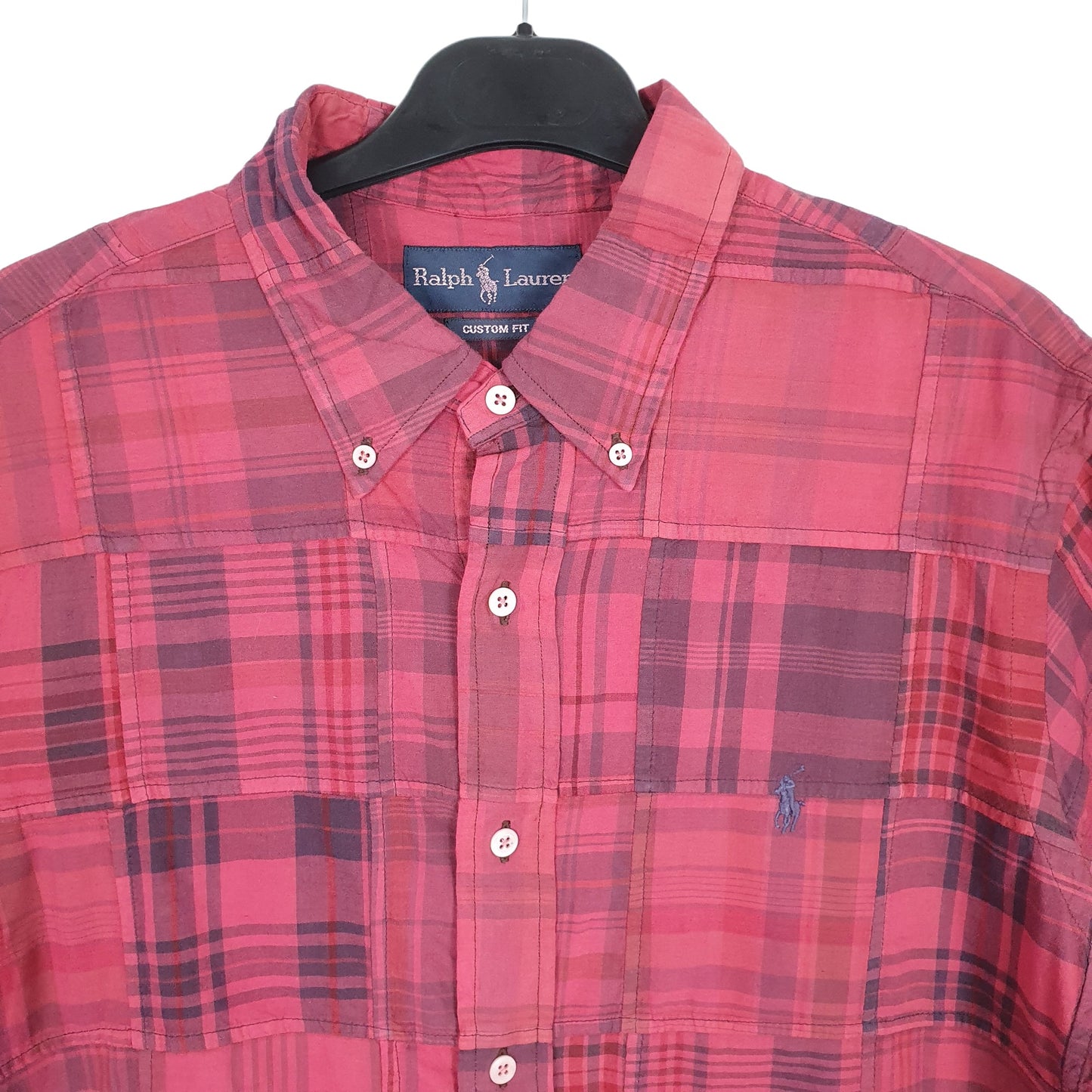 Ralph Lauren Short Sleeve Custom Fit Check Shirt Burgundy