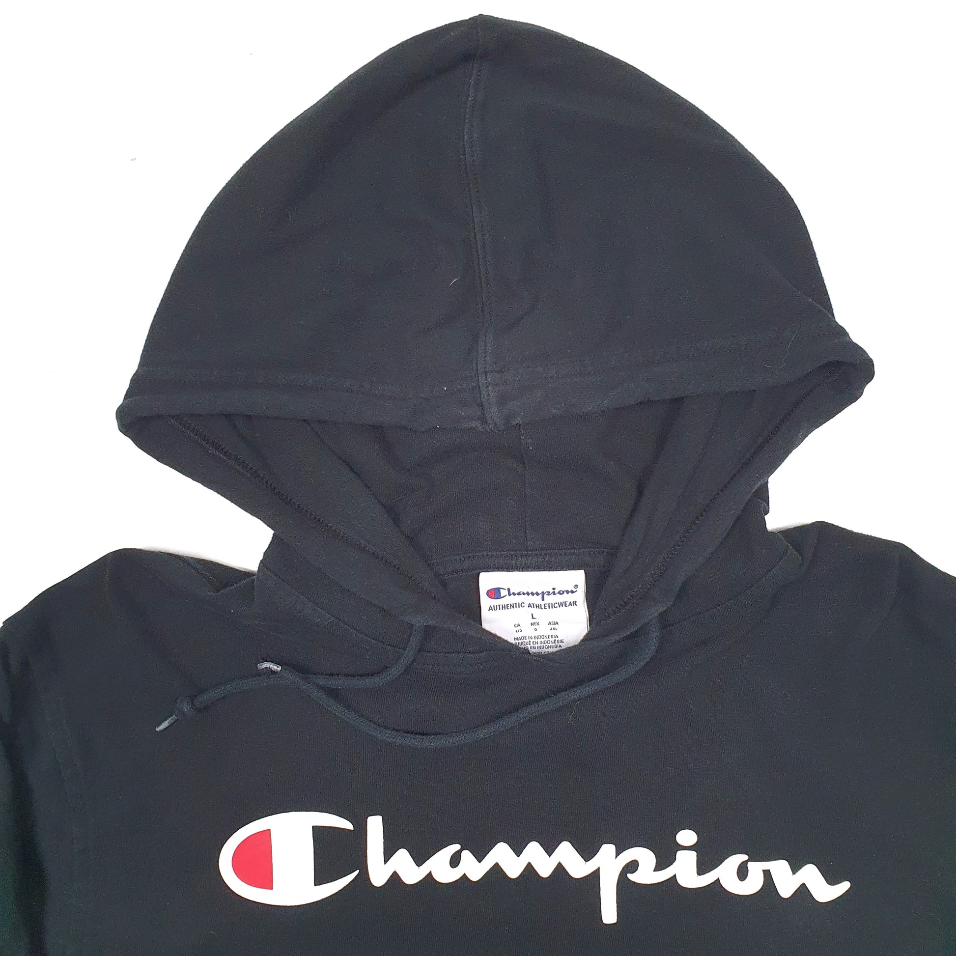 Womens Black Champion Spellout Hoodie Jumper