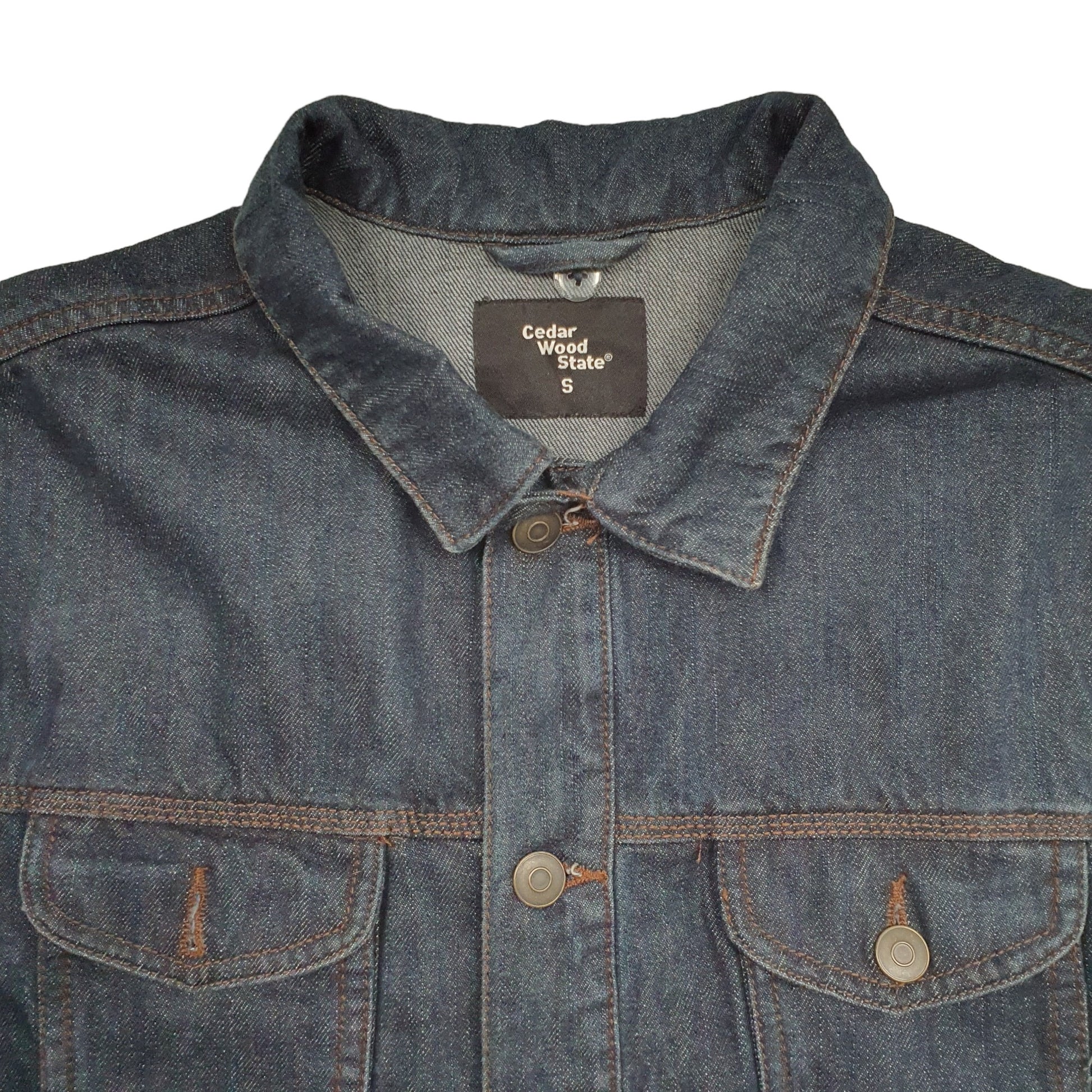 Mens Blue Cedar Wood State Trucker Denim Jacket Coat
