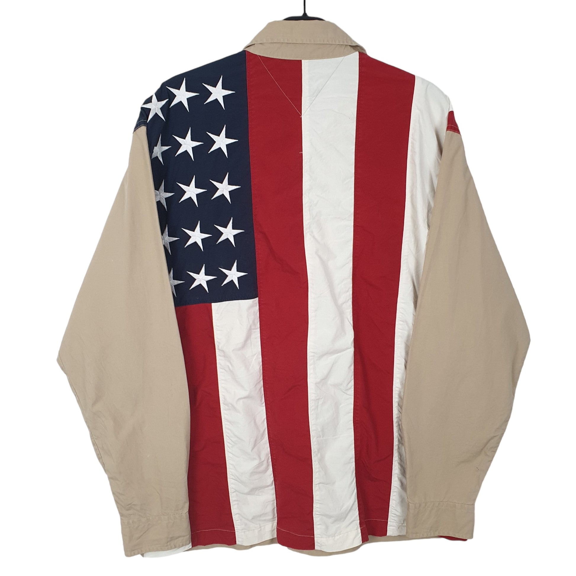 Mens Beige Tommy Hilfiger Flag USA Stars Stripes Long Sleeve Shirt