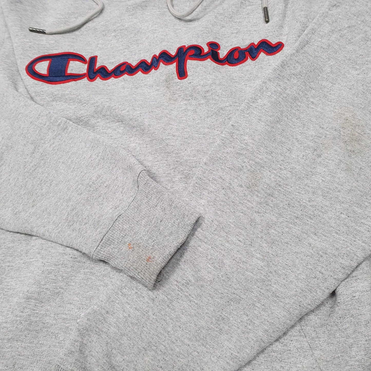 Mens Grey Champion Spellout Hoodie Jumper