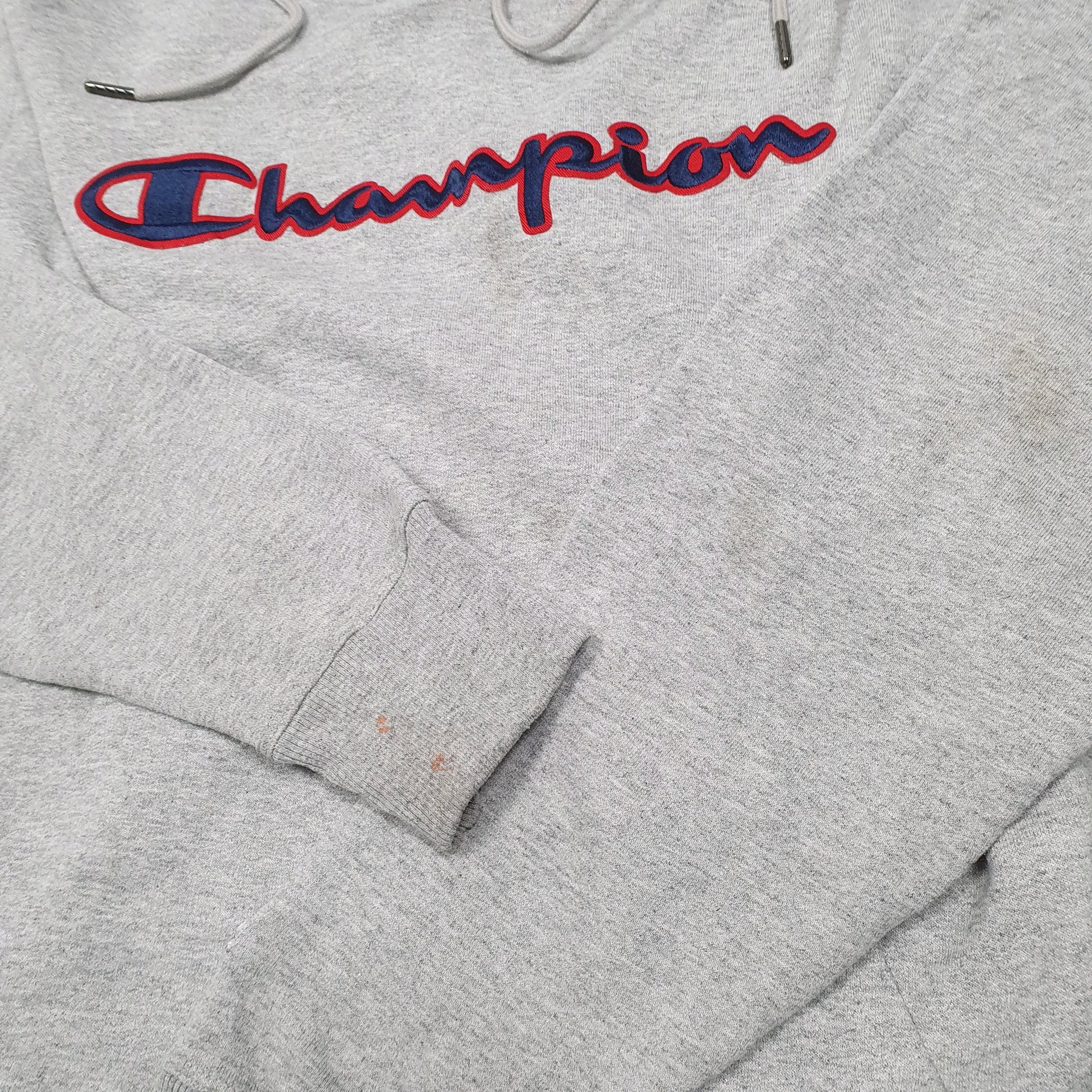 Mens Grey Champion Spellout Hoodie Jumper