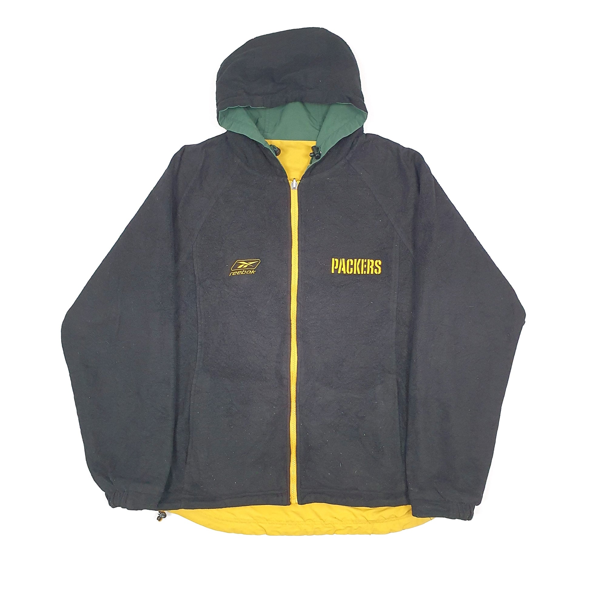 Reebok NFL Green Bay Packers Reversible Full Zip Fleece L Yellow