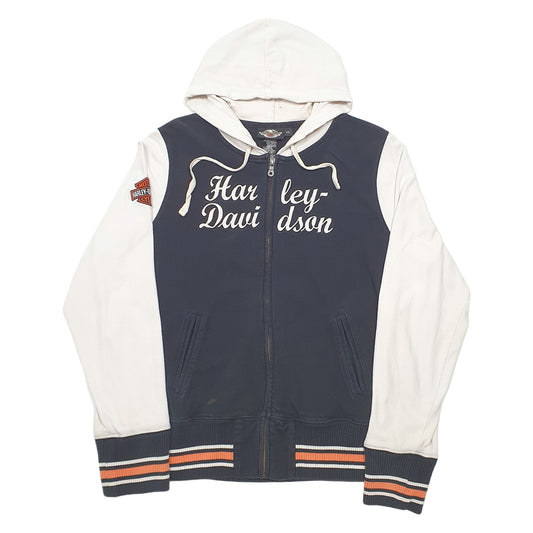 Womens Black Harley Davidson Hoodie Motorcycles Biker Spellout Full Zip Jumper