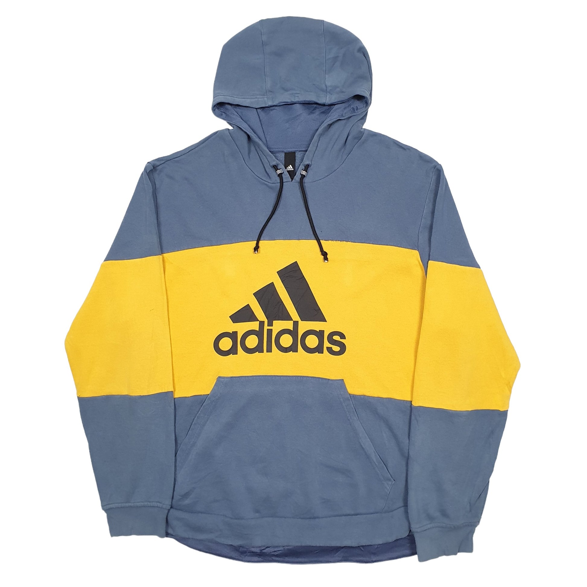 Mens Blue Adidas Tear near pouch pocket. Some loose stitching in areas Hoodie Jumper