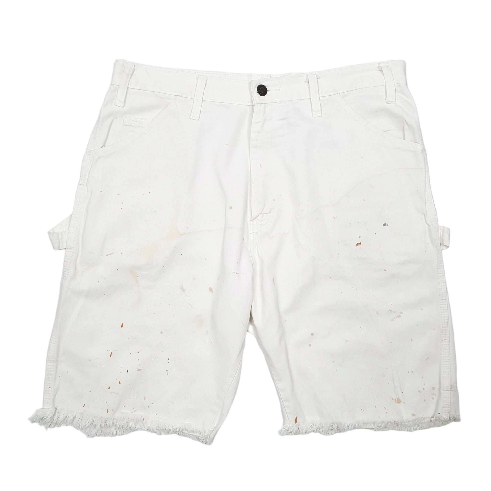 Mens White Dickies Cut Offs Carpenter Painter Workwear Denim Shorts