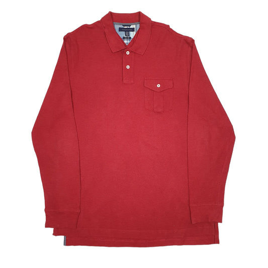 Mens Burgundy Tommy Hilfiger  Long Sleeve Polo Shirt