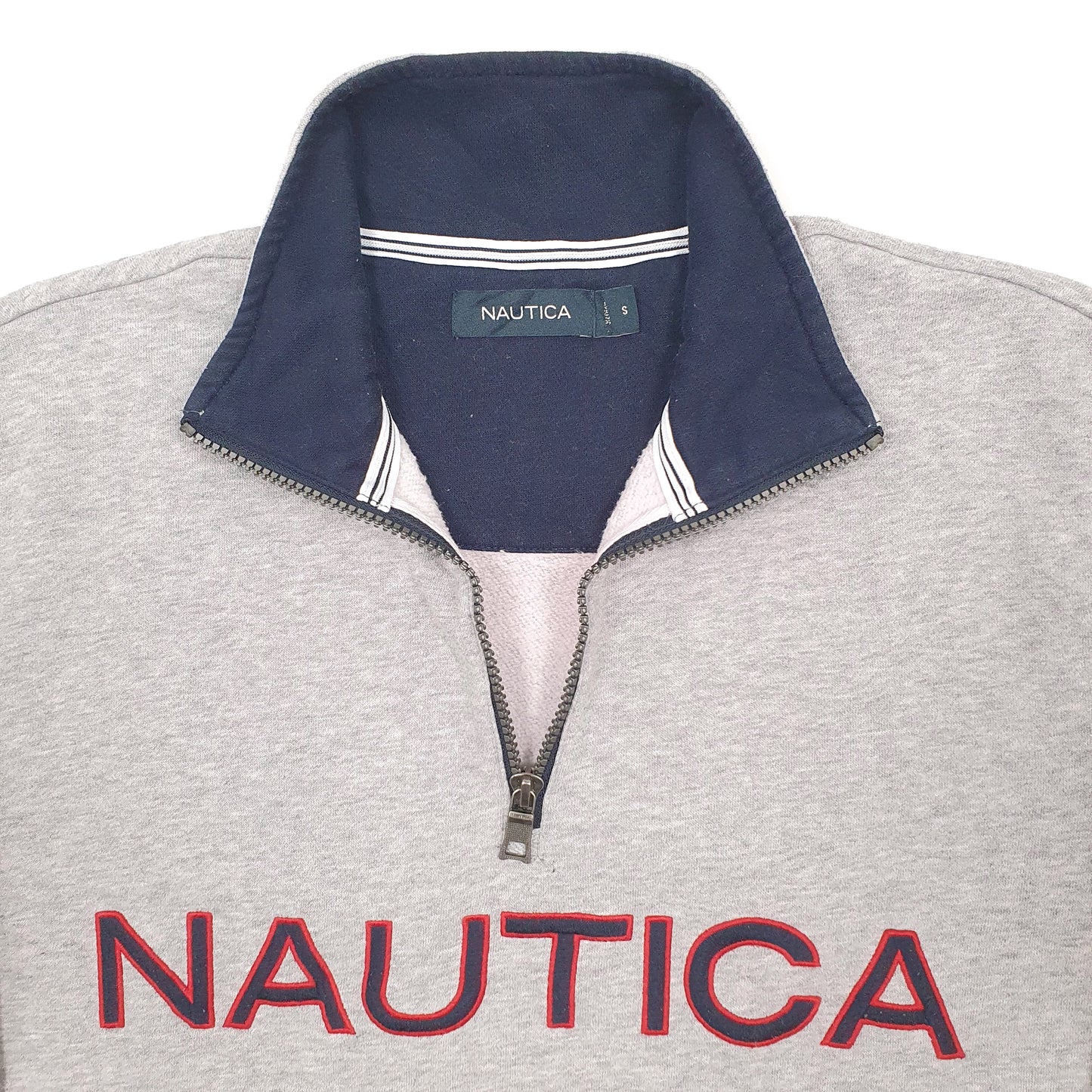 Mens Grey Nautica Spellout Quarter Zip Jumper