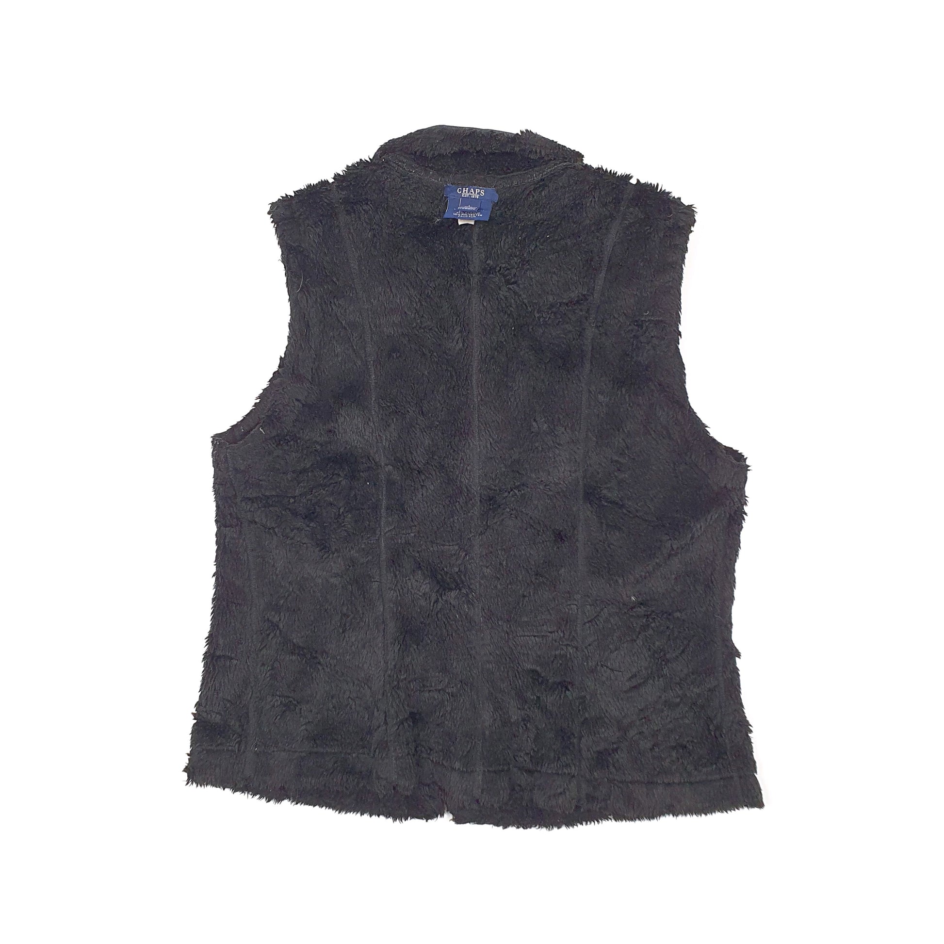 Womens Black Chaps Reversible Sheepskin Fluffy Gilet Jumper