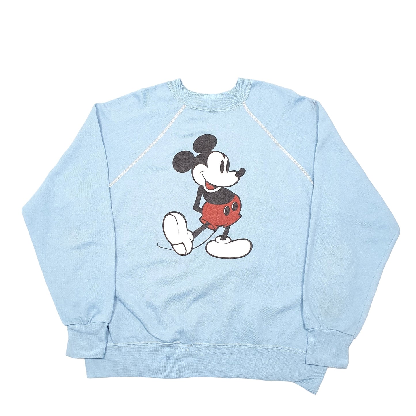 Mens Blue Disney Vintage Mickey Mouse Raglan Sleeve Crewneck Jumper