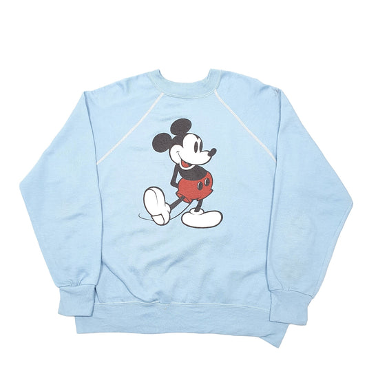 Mens Blue Disney Vintage Mickey Mouse Raglan Sleeve Crewneck Jumper