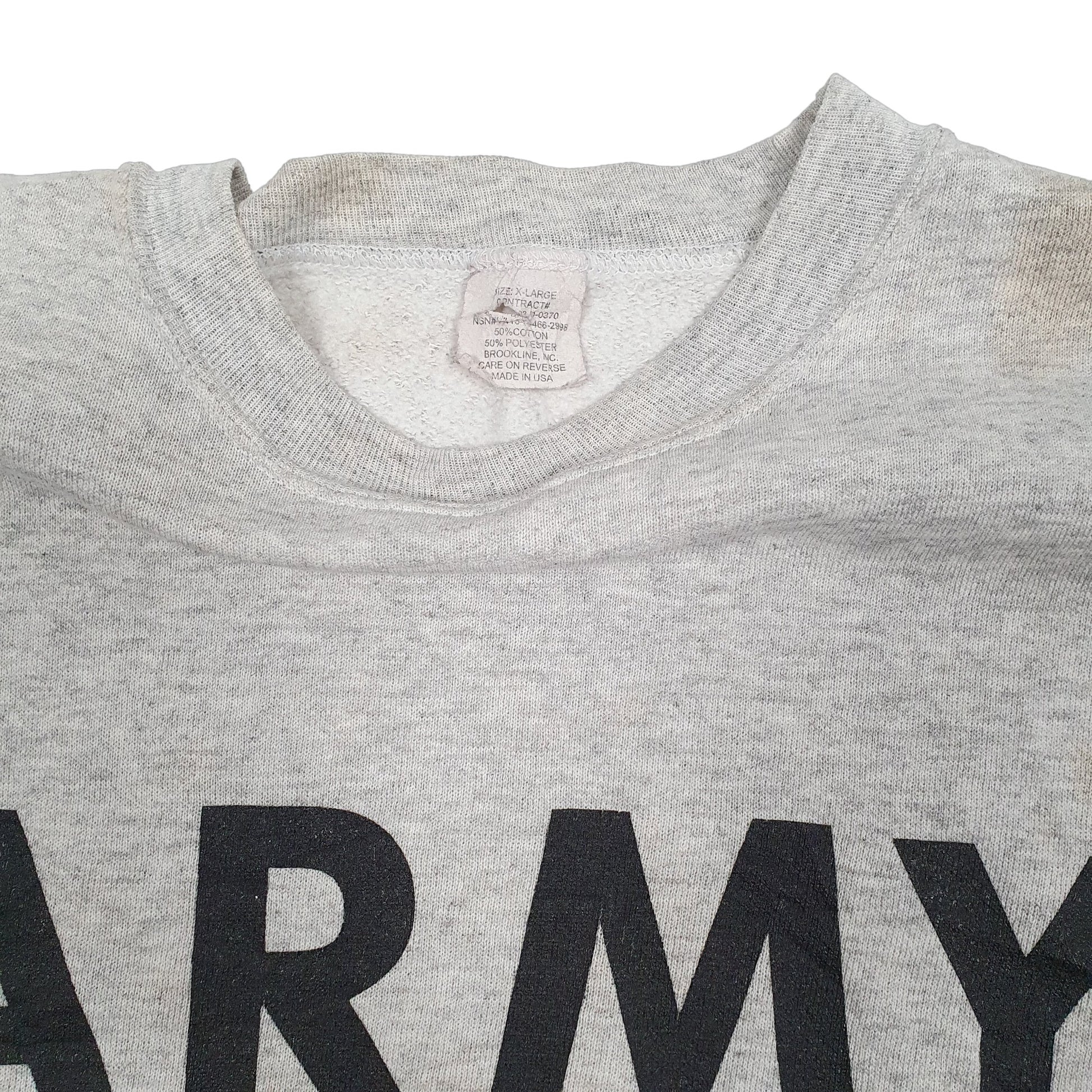 Mens Grey Brookline Army Military Vintage Made in USA Crewneck Jumper