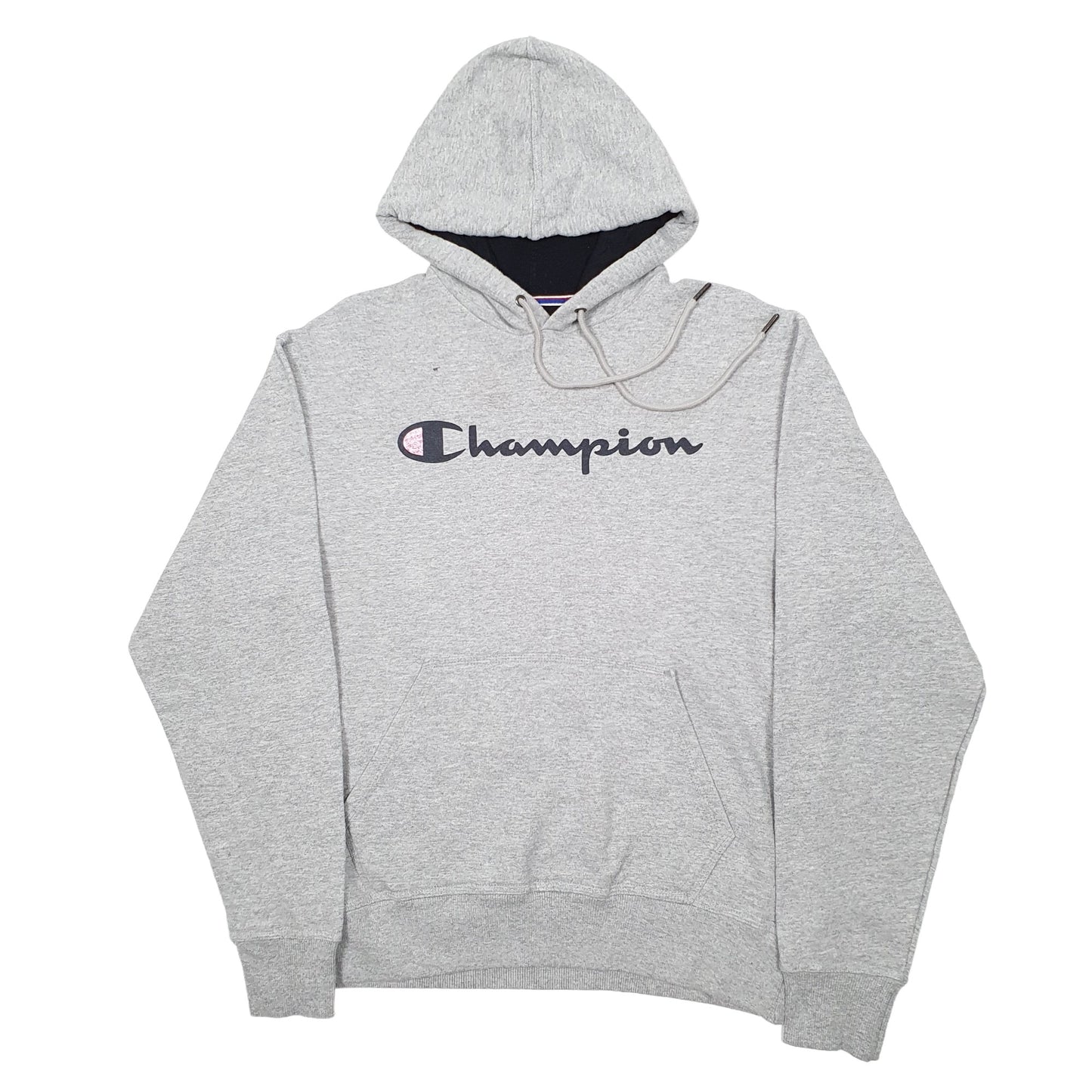 Mens Grey Champion Spellout Hoodie Jumper