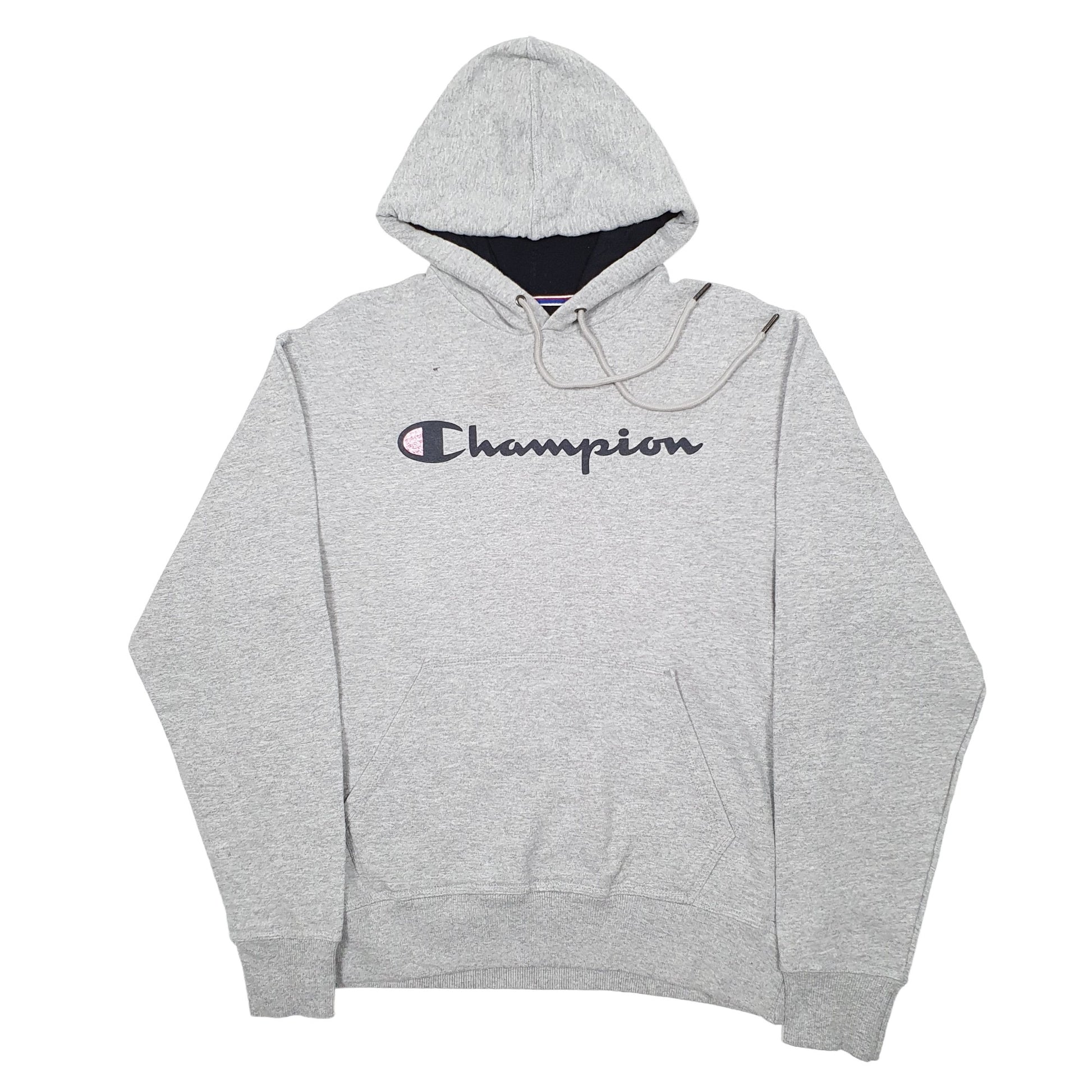 Mens Grey Champion Spellout Hoodie Jumper