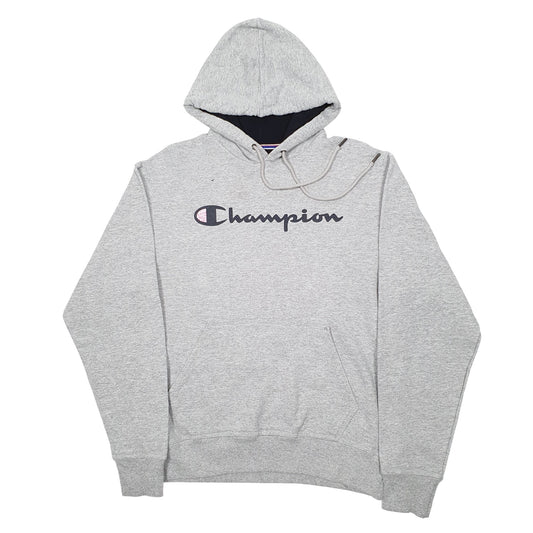 Mens Grey Champion Spellout Hoodie Jumper