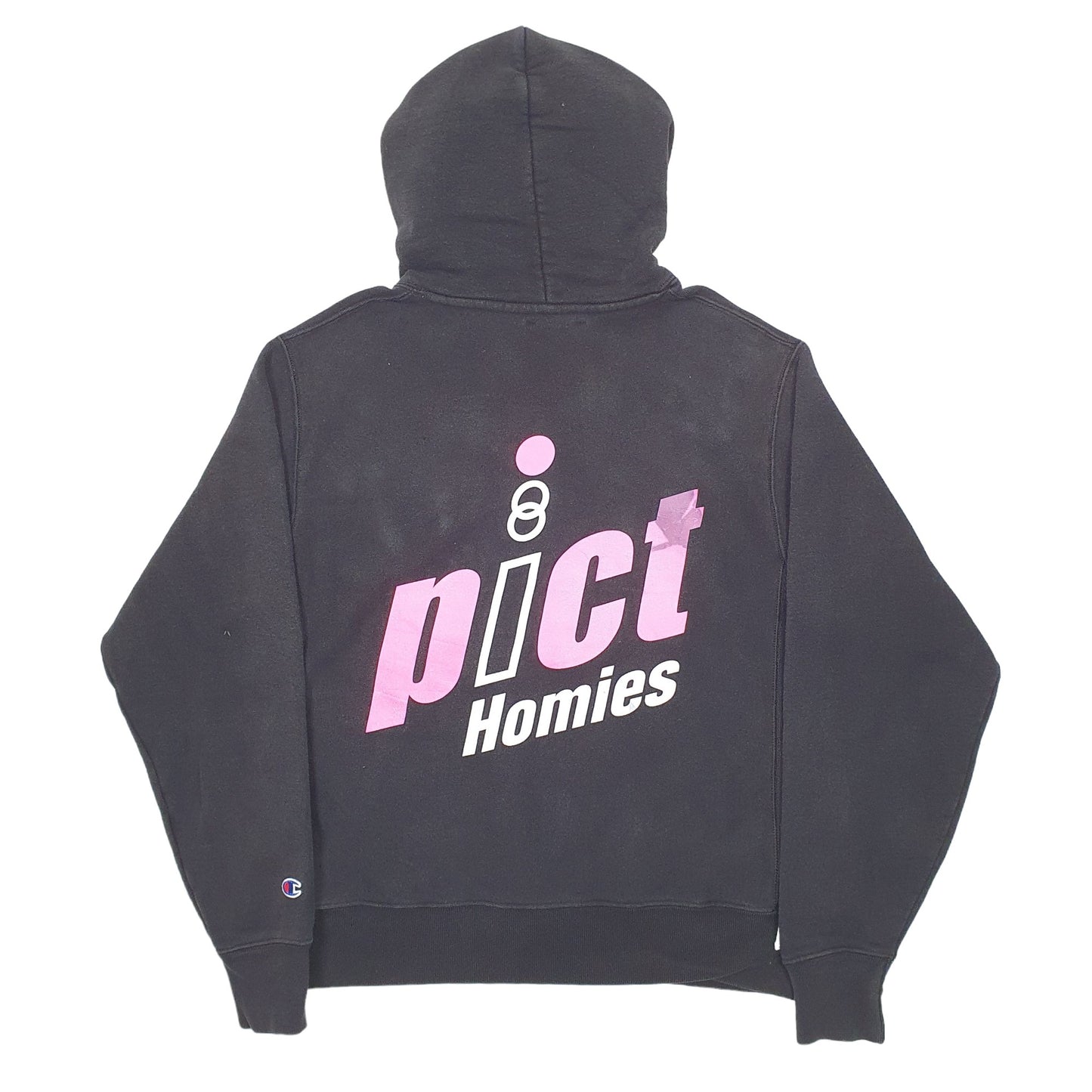 Mens Black Champion Pict Homies Reverse Weave Hoodie Jumper