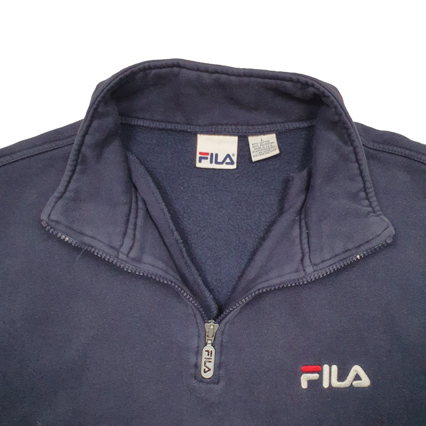 Mens Navy Fila Spellout Quarter Zip Jumper