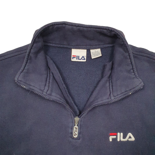Mens Navy Fila Spellout Quarter Zip Jumper