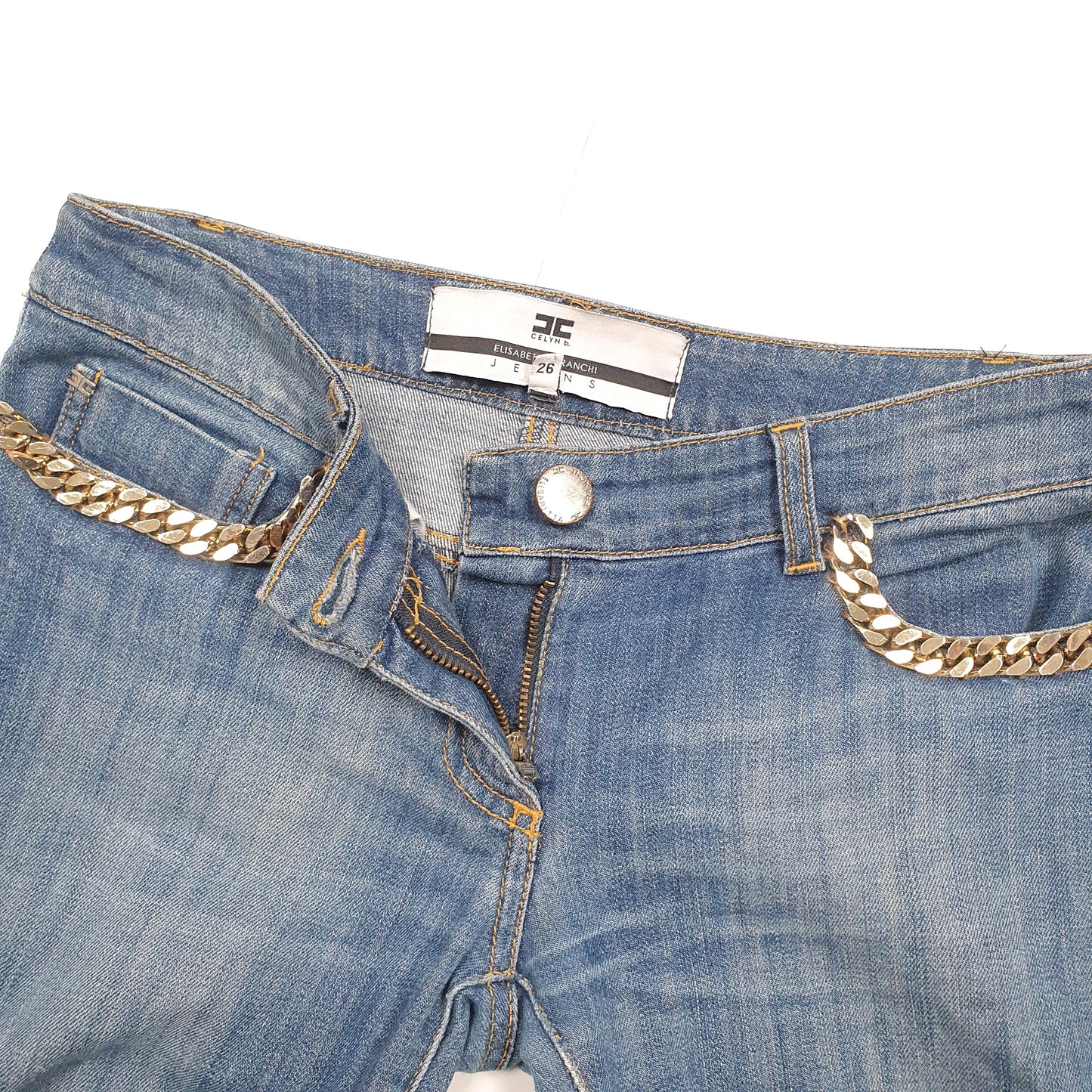 Elisabetta Franchi Chain Link Slim Fit Short Leg Jeans UK8 Blue