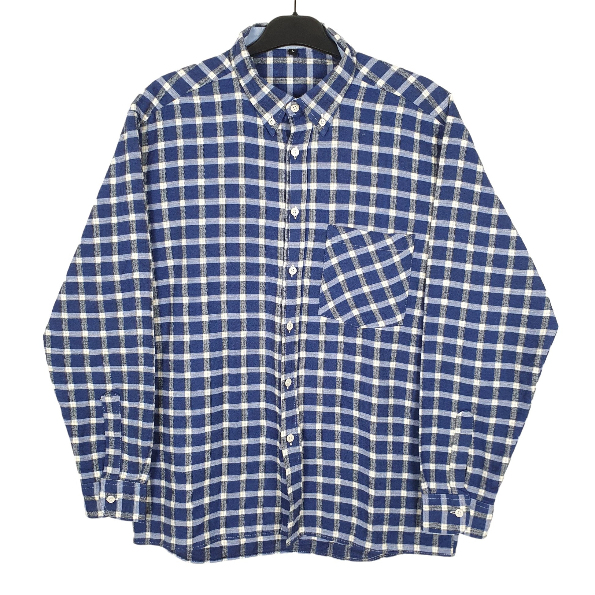 Non Branded Flannel Shacket Long Sleeve Regular Fit Check Shirt Blue