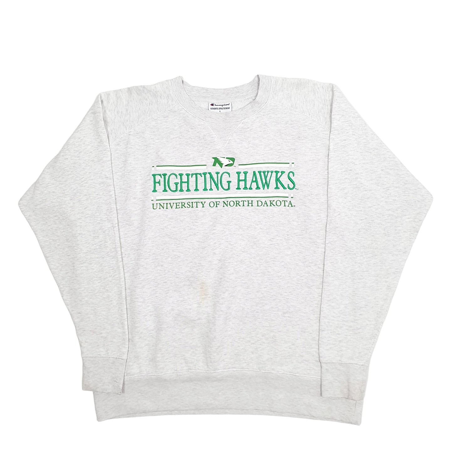 Mens Grey Champion USA College North Dakota Fighting Hawks Crewneck Jumper