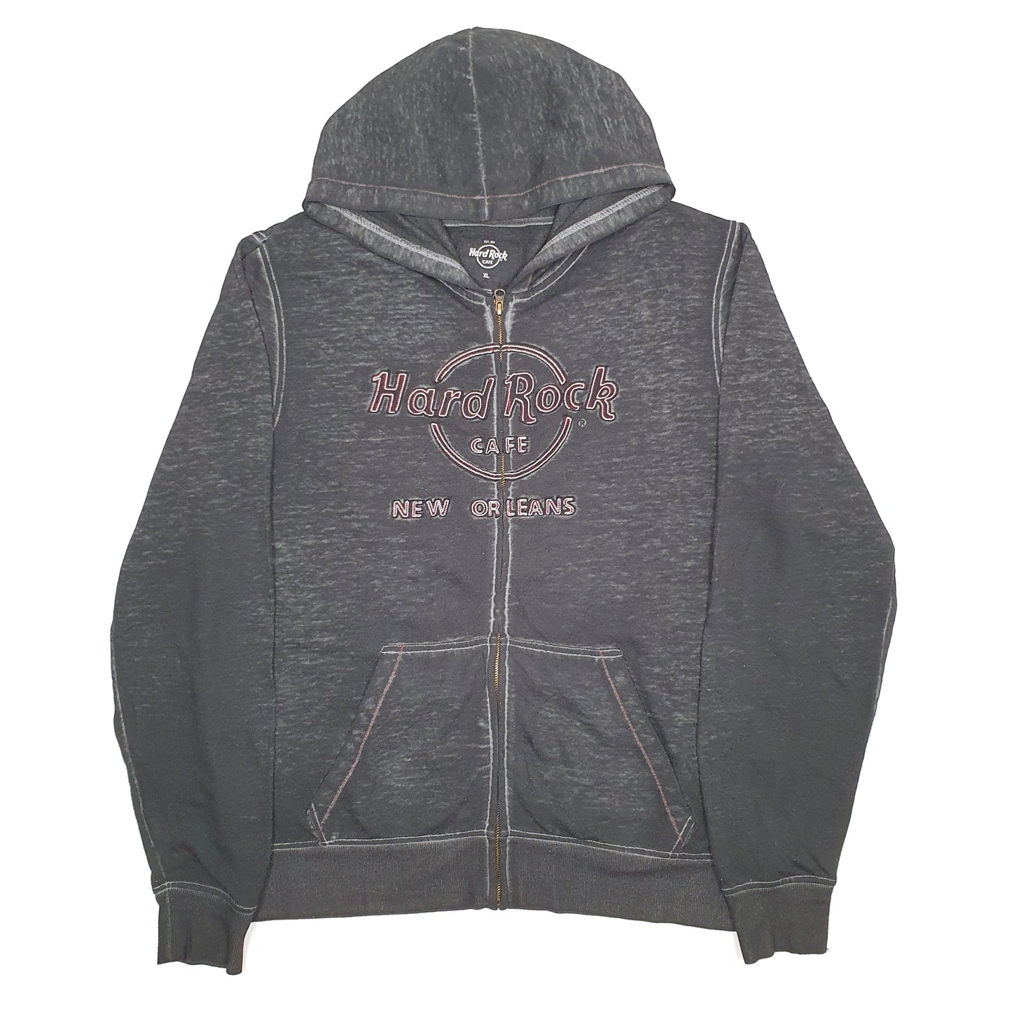 Mens Grey Hard Rock Cafe New Orleans Hooded Full Zip Jumper