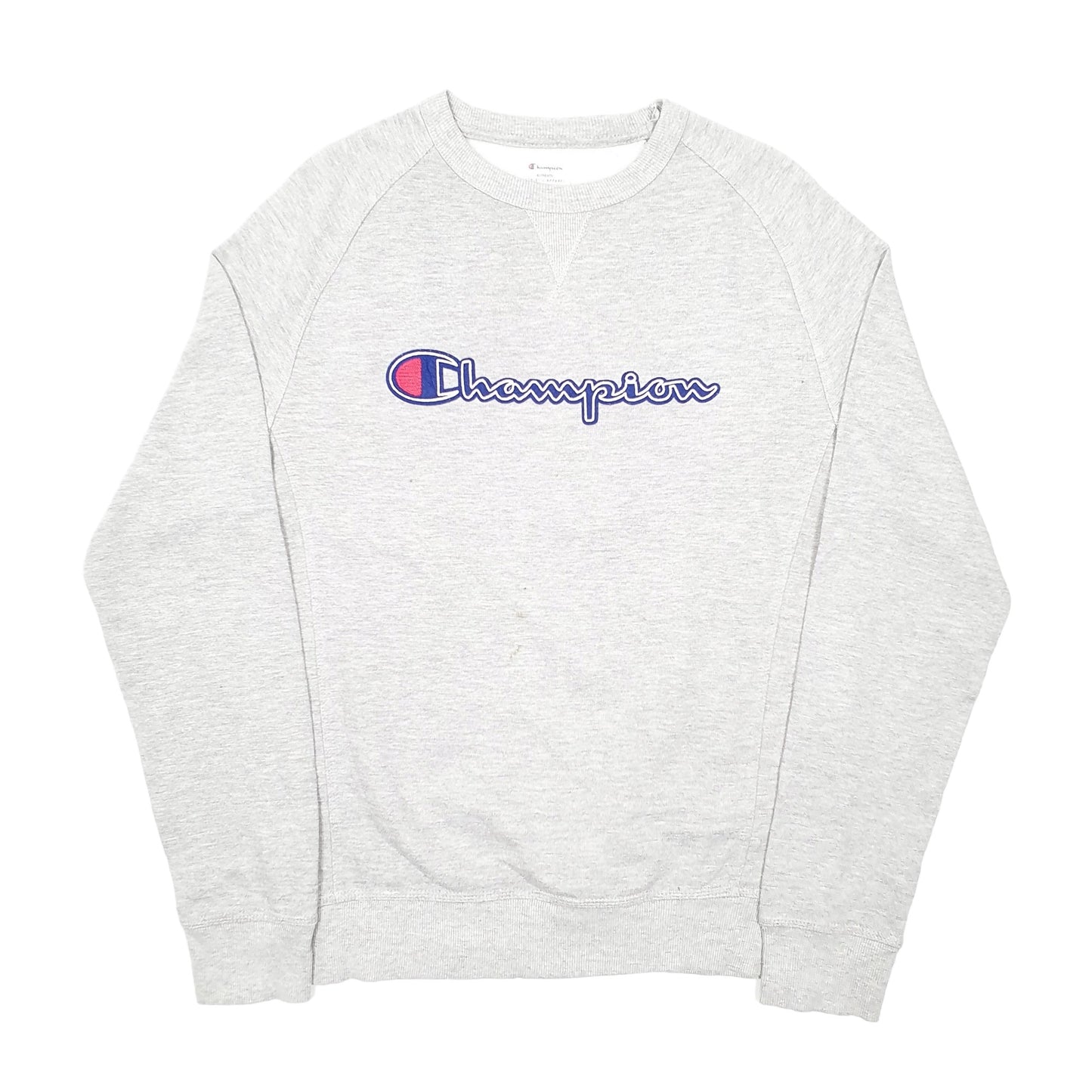 Mens Grey Champion Spellout Raglan Crewneck Jumper