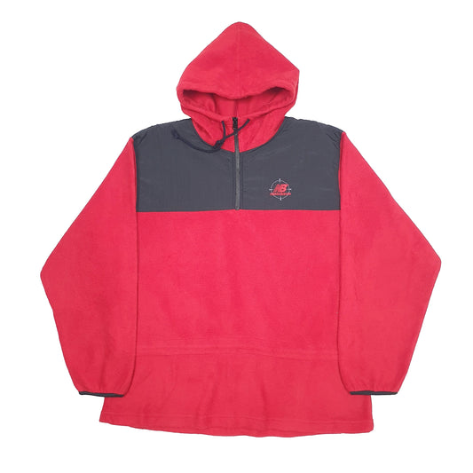 New Balance Hoodie Spellout Quarter Zip Fleece L Red