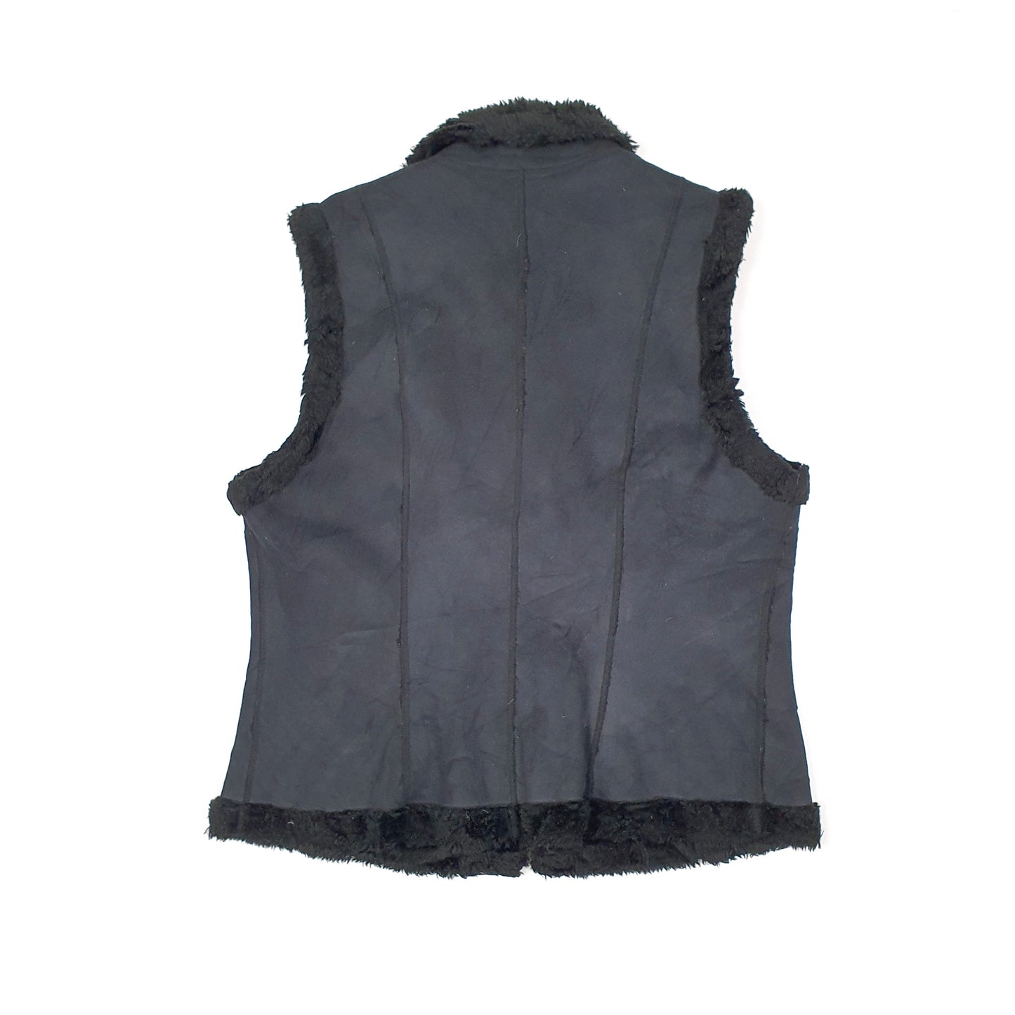 Womens Black Chaps Reversible Sheepskin Fluffy Gilet Jumper