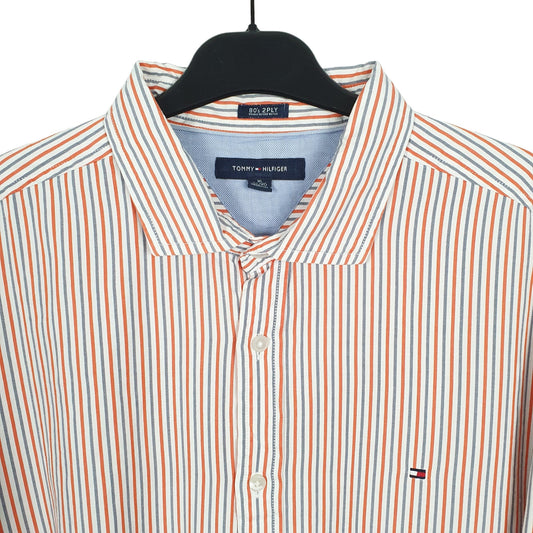 Tommy Hilfiger Long Sleeve Regular Fit Pinstripe Shirt Orange