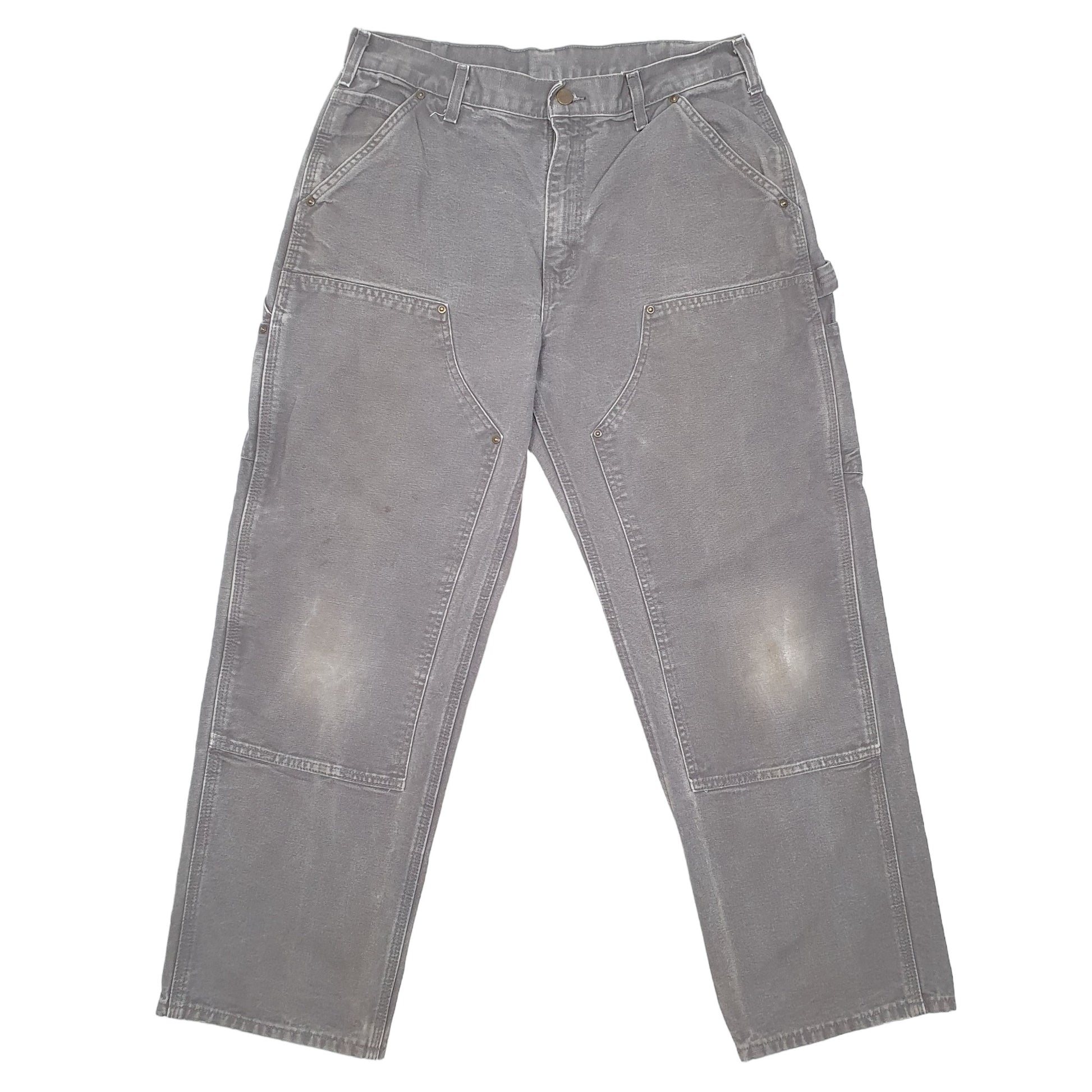 Mens Grey Carhartt Double Knee Riveted Carpenter Trousers