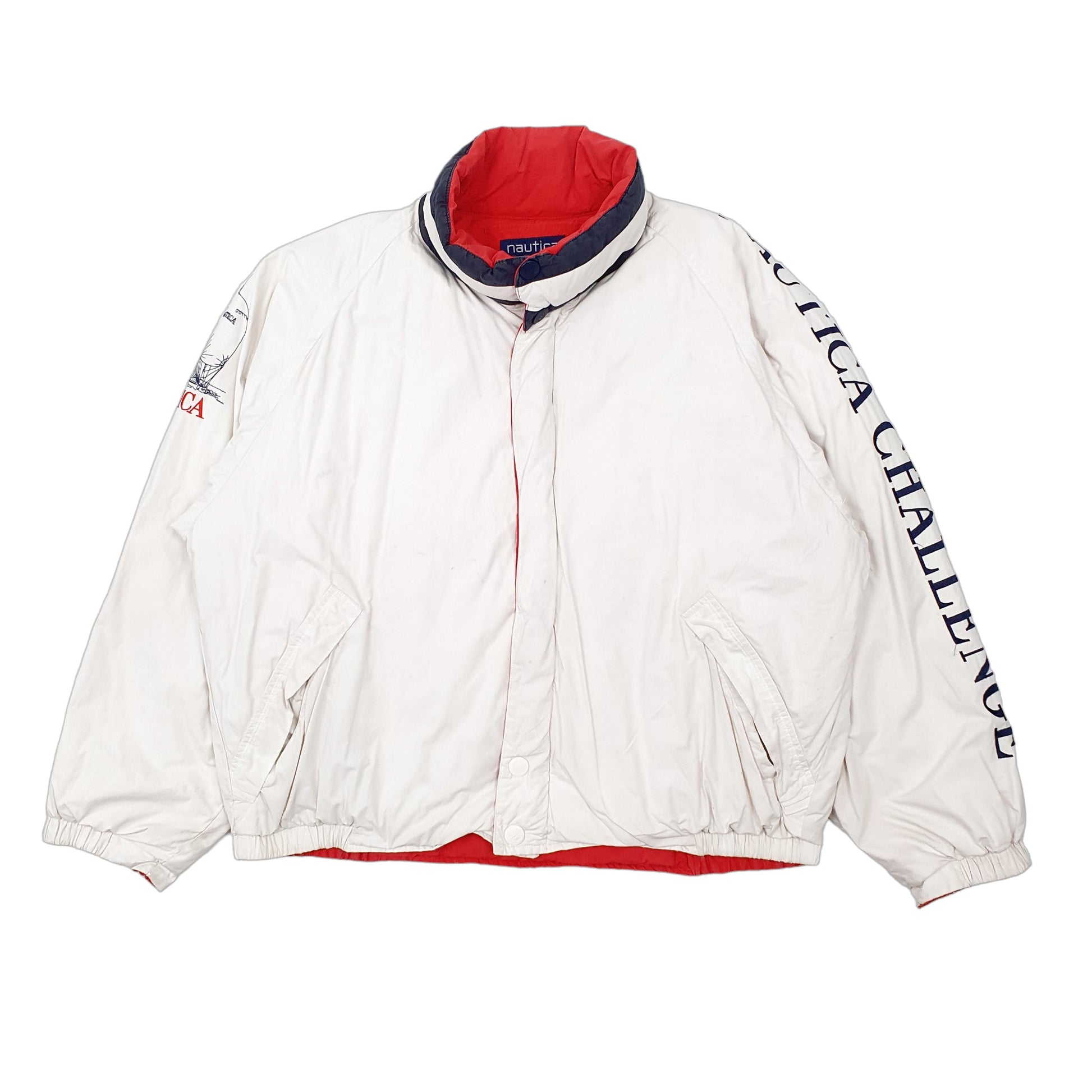 Mens White Nautica Challenge Vintage Spellout Padded Sailing  Coat