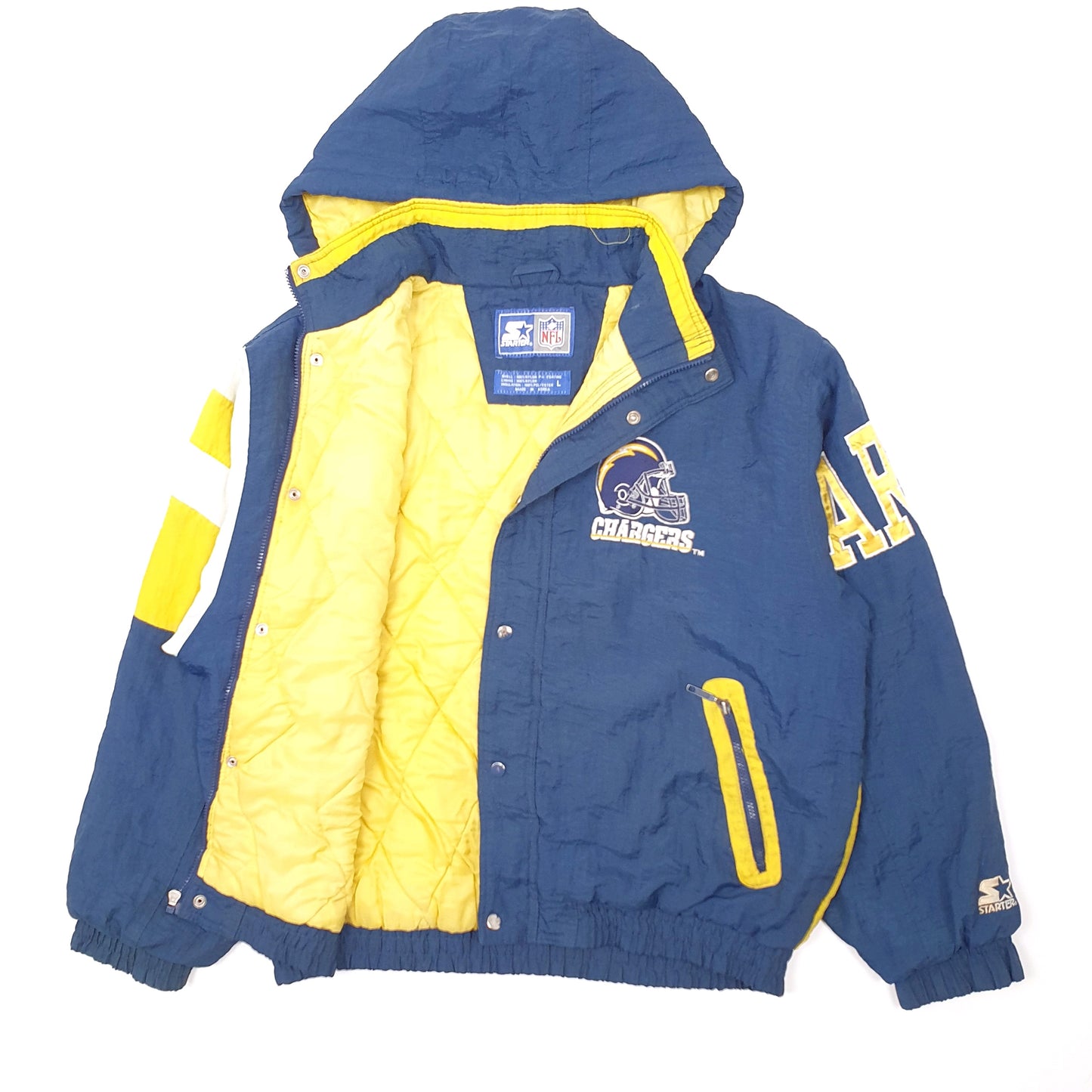 Mens Navy Starter NFL LA Chargers Football Vintage Bomber Jacket Coat