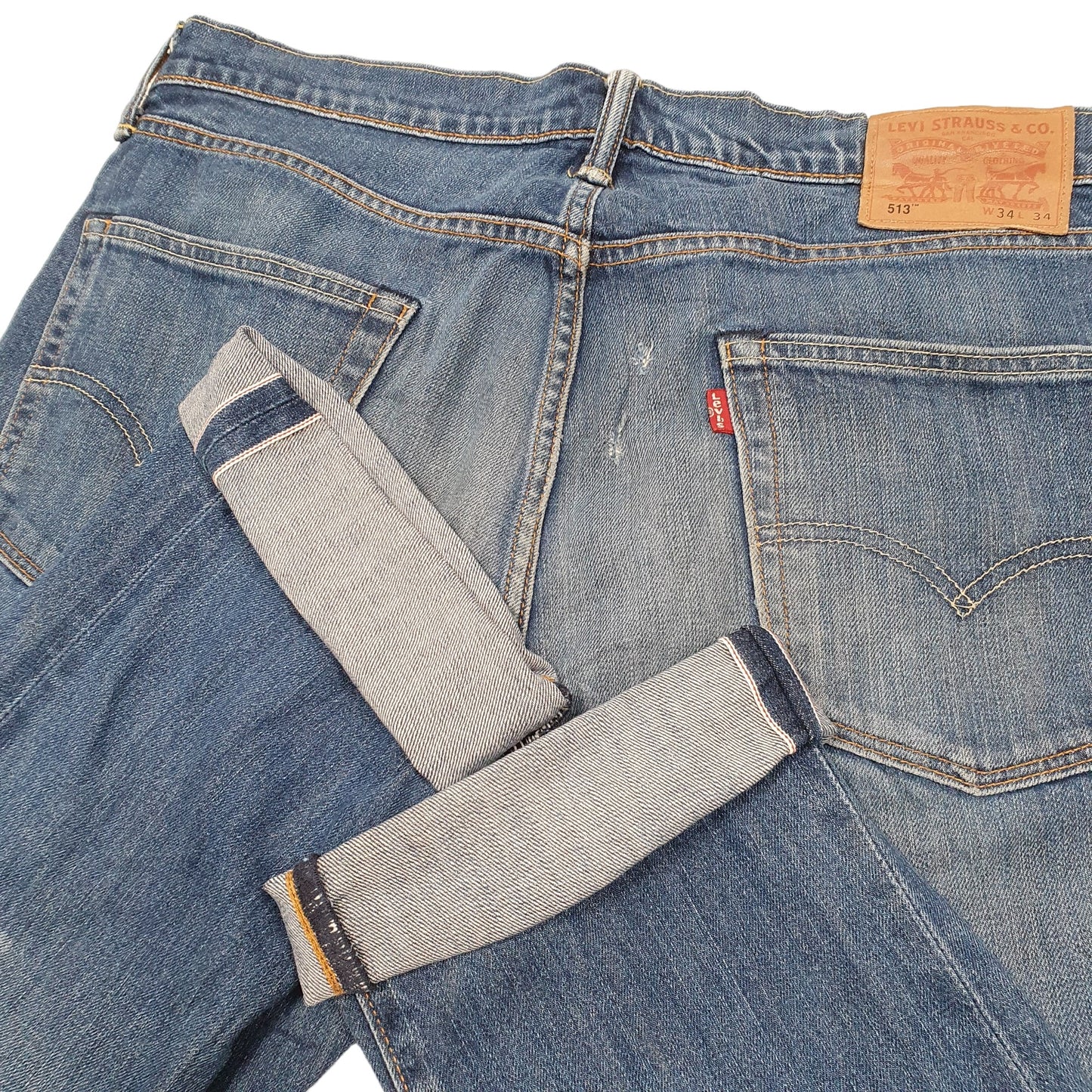 Mens Blue Levis Selvedge Redlines 513 JeansW34 L32