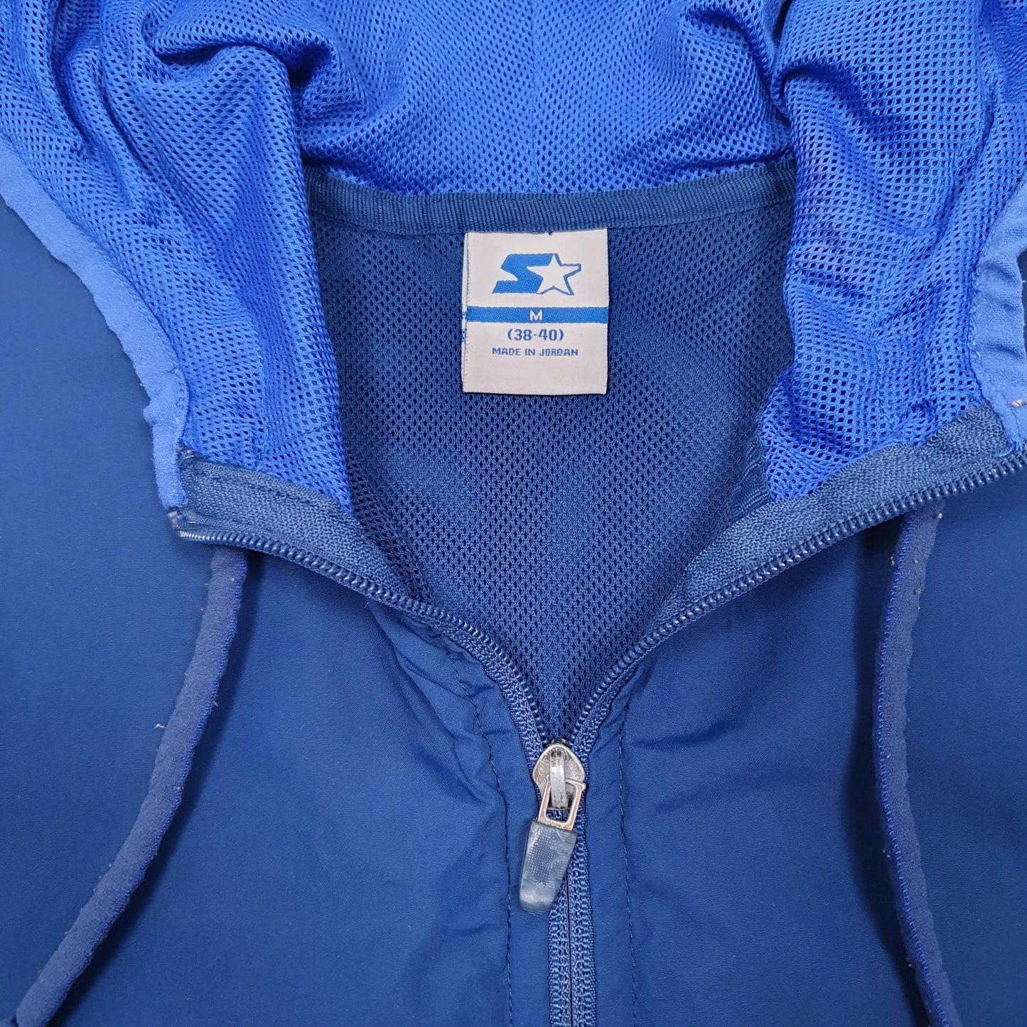 Mens Blue Starter Hooded Windbreaker Light Weight Full Zip Coat