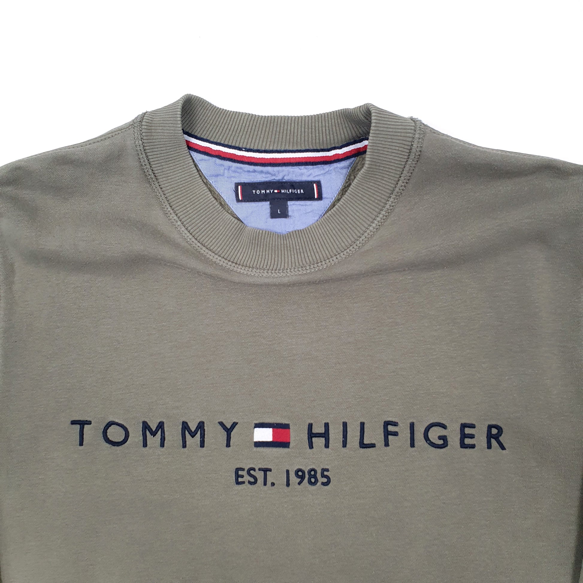 Mens Green Tommy Hilfiger Spellout Crewneck Jumper