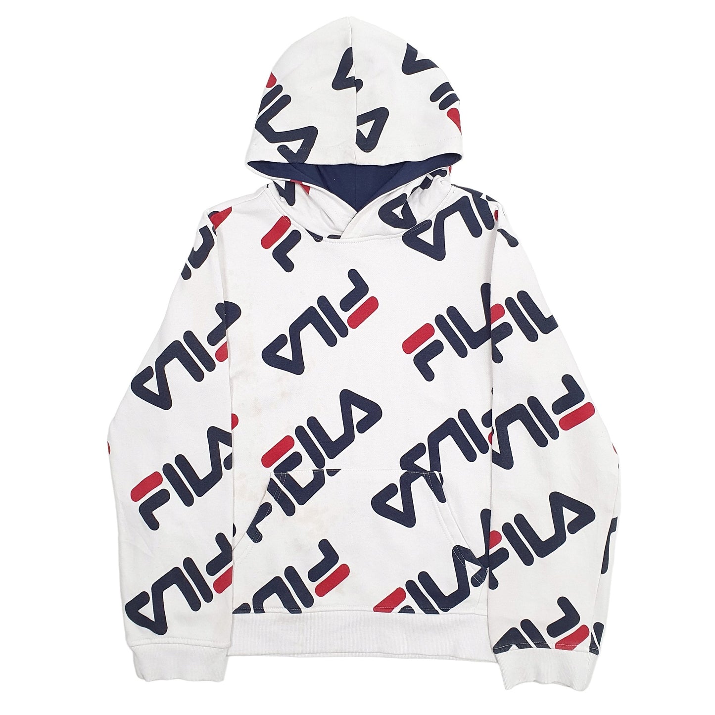 Mens White Fila Spellout Hoodie Jumper