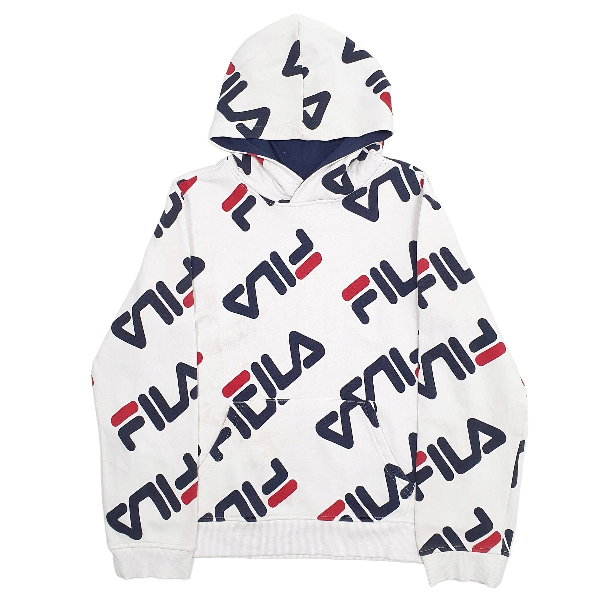 Mens White Fila Spellout Hoodie Jumper