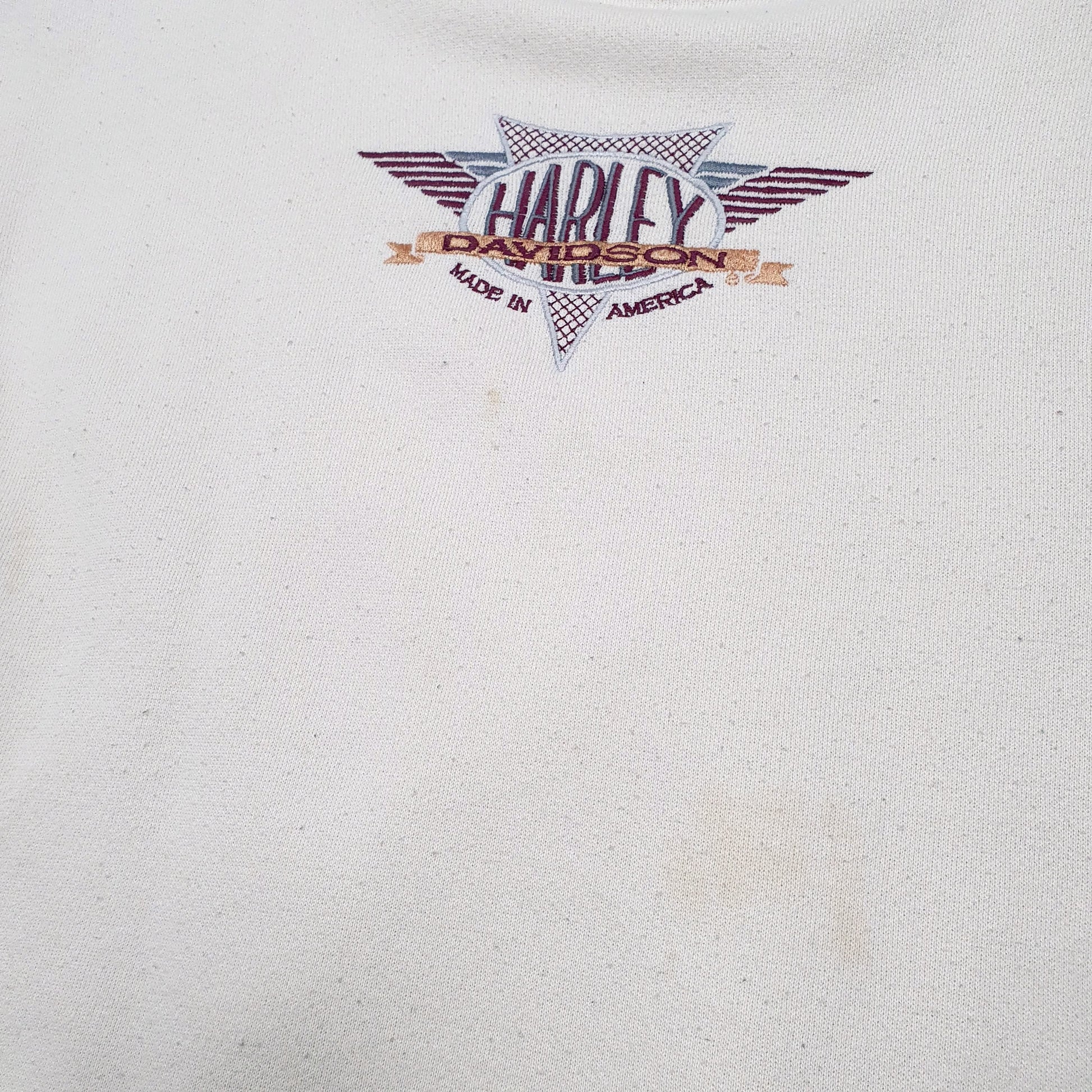 Mens Cream Harley Davidson Vintage Sweatshirt Motorcycles Biker Made In USA Crewneck Jumper