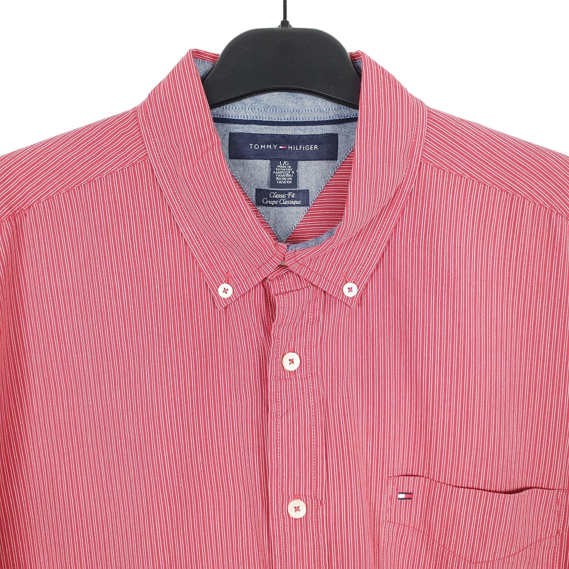 Tommy Hilfiger Short Sleeve Classic Fit Pinstripe Shirt Red