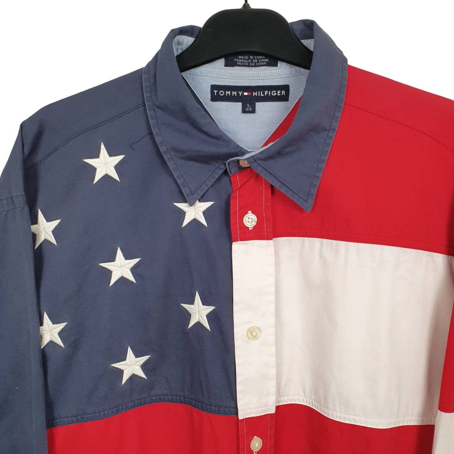 Tommy Hilfiger America Flag Pattern Long Sleeve Regular Fit Shirt Red
