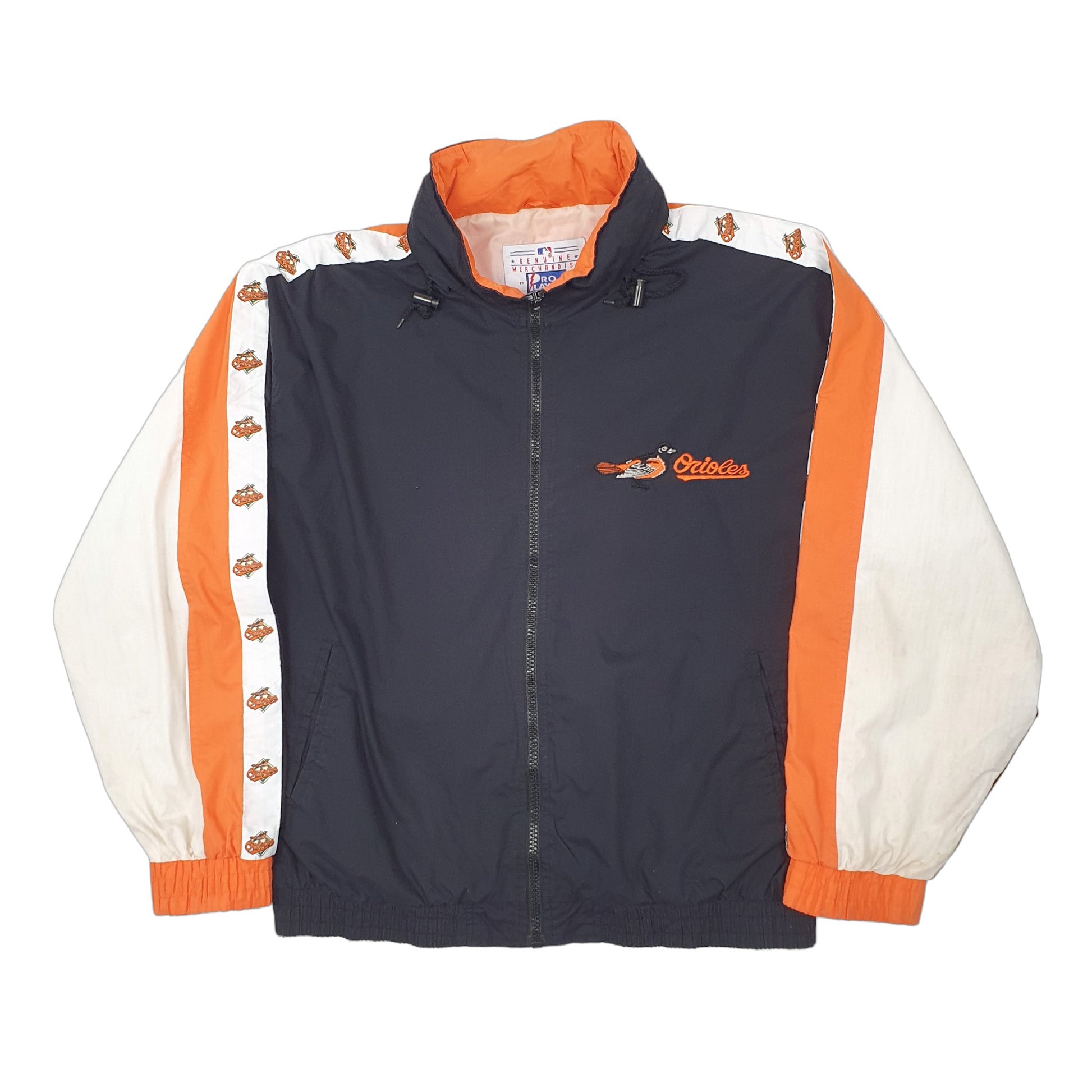 Mens Black MLB Pro Layer Vintage 1990s Baltimore Orioles Baseball  Coat