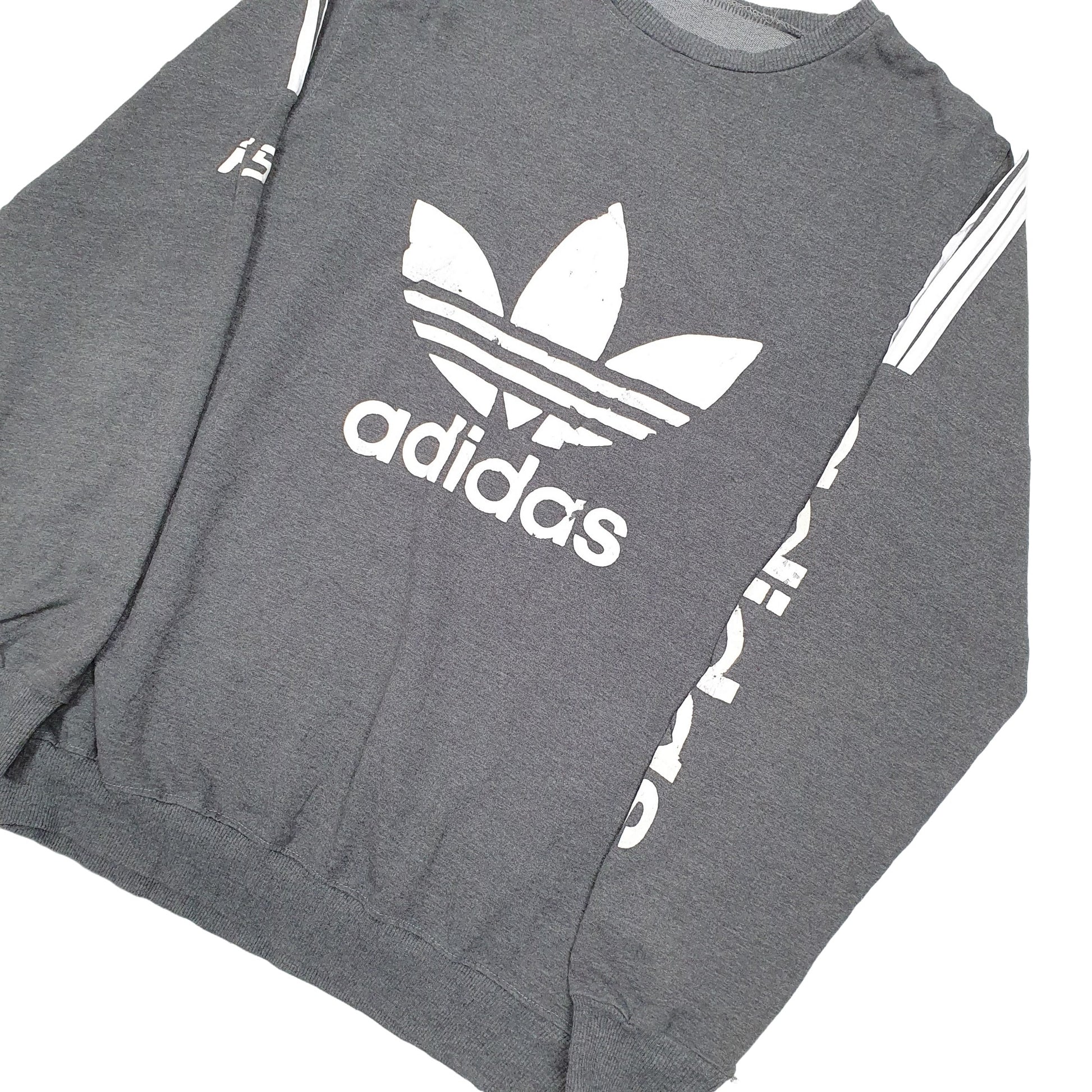 Mens Grey Adidas Spellout Crewneck Jumper