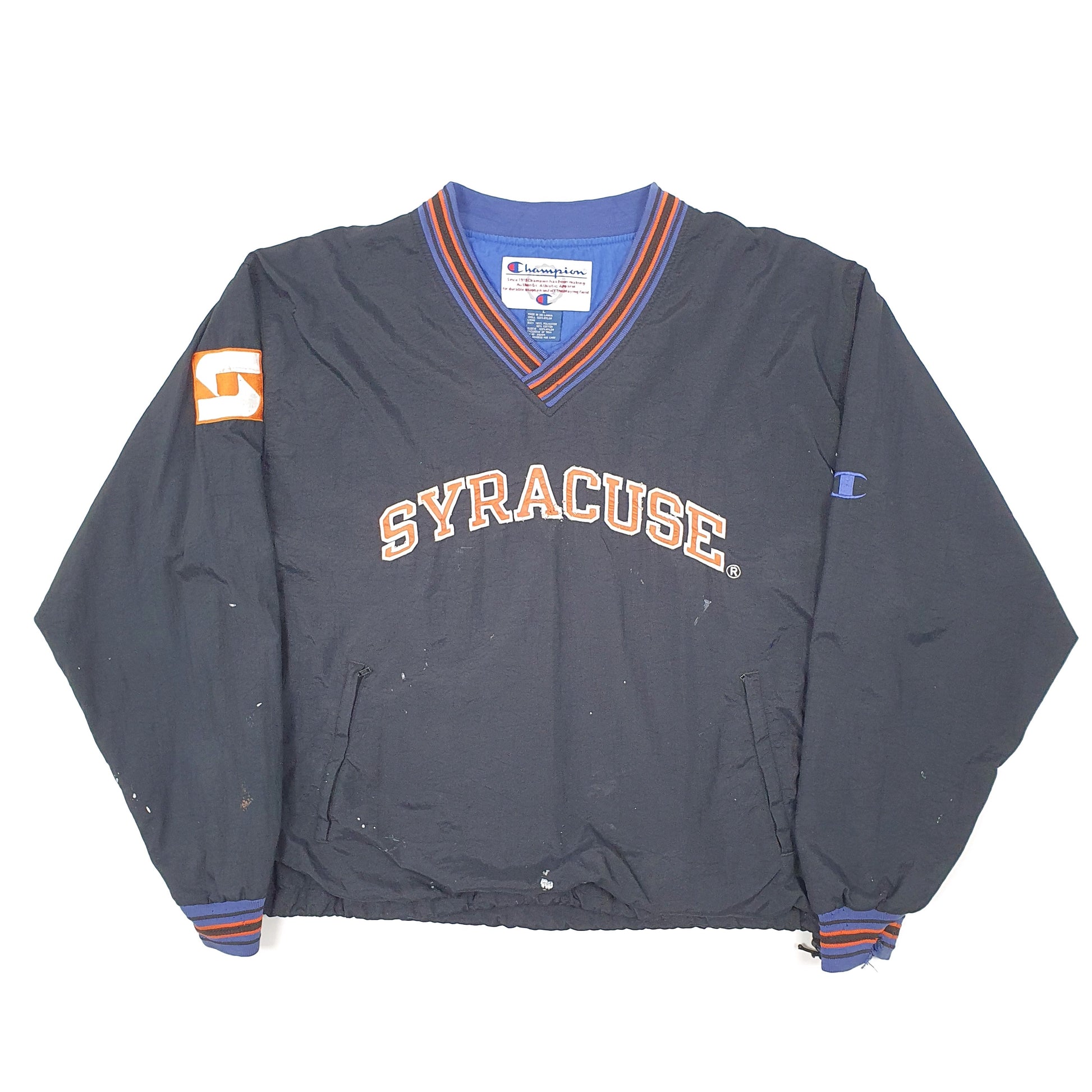 Mens Black Champion USA College Syracuse Sport Vintage 1990s Windbreaker Coat
