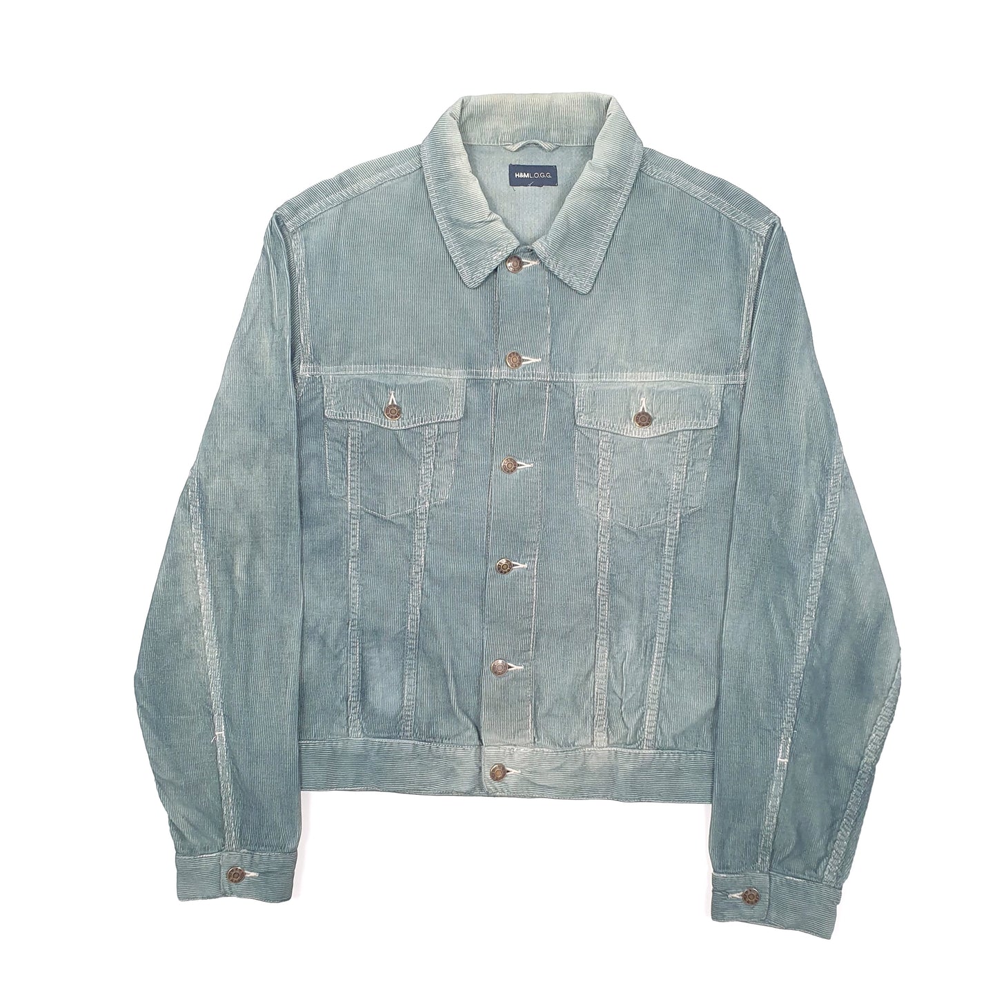Mens Blue H&M Corduroy Cord Denim Jacket Coat